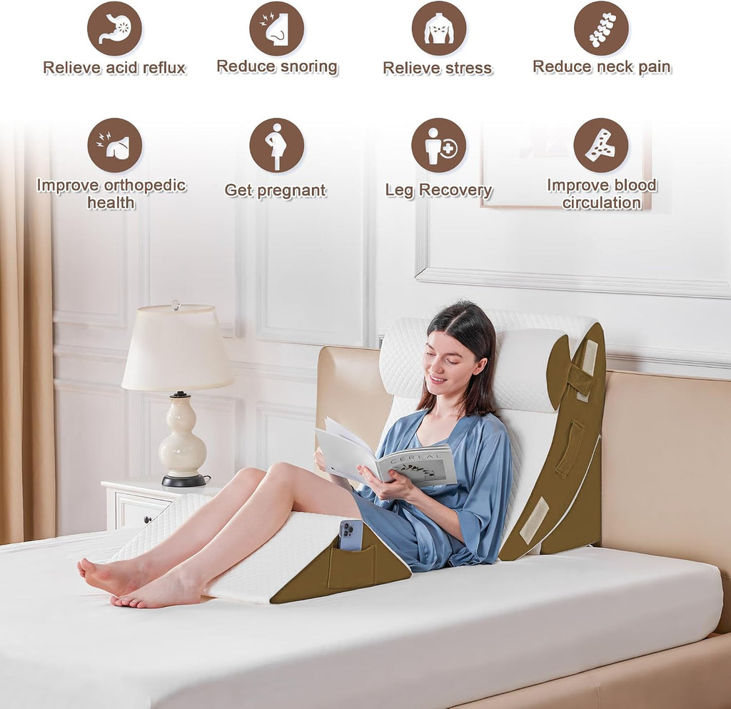 Yojoker 4PCS Orthopedic Bed Wedge Pillow Set for Sleeping, Post Surgery Foam Pillow for Body, Back and Leg, Triangle Adjustable Support Pi…