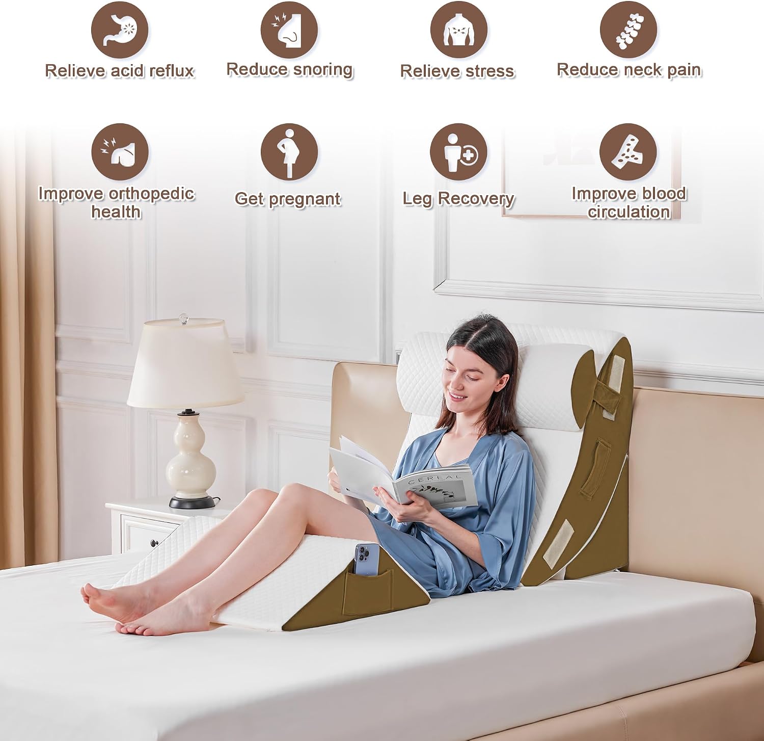 Yojoker 4PCS Orthopedic Bed Wedge Pillow Set for Sleeping, Post Surgery Foam Pillow for Body, Back and Leg, Triangle Adjustable Support Pi…