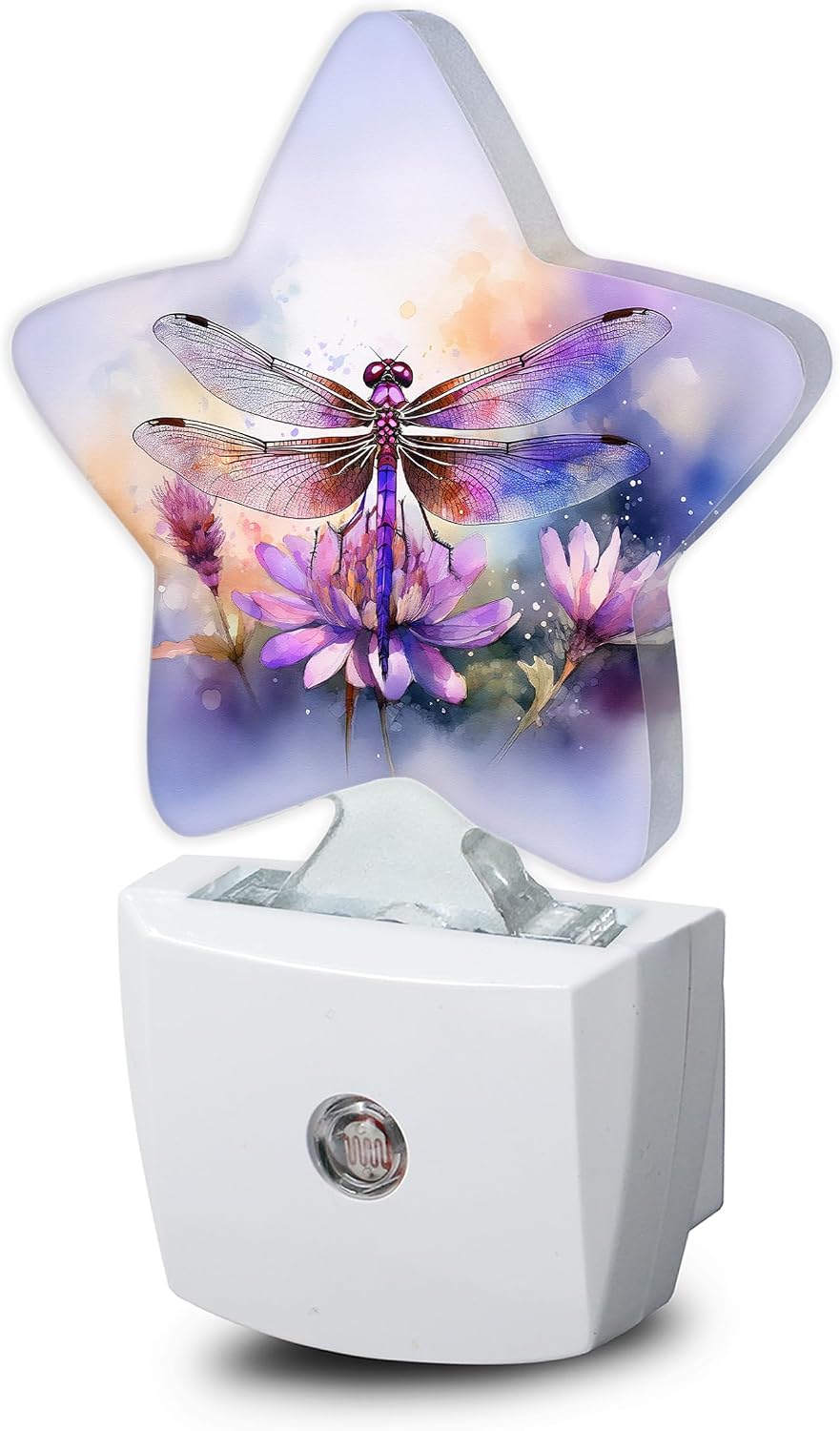Snowmolle Dragonfly Flower Night Light, Watercolor Plug-in Star Night Lights with Dusk-to-Dawn Sensor for Bedroom, Bathroom, Living Room Sleep…
