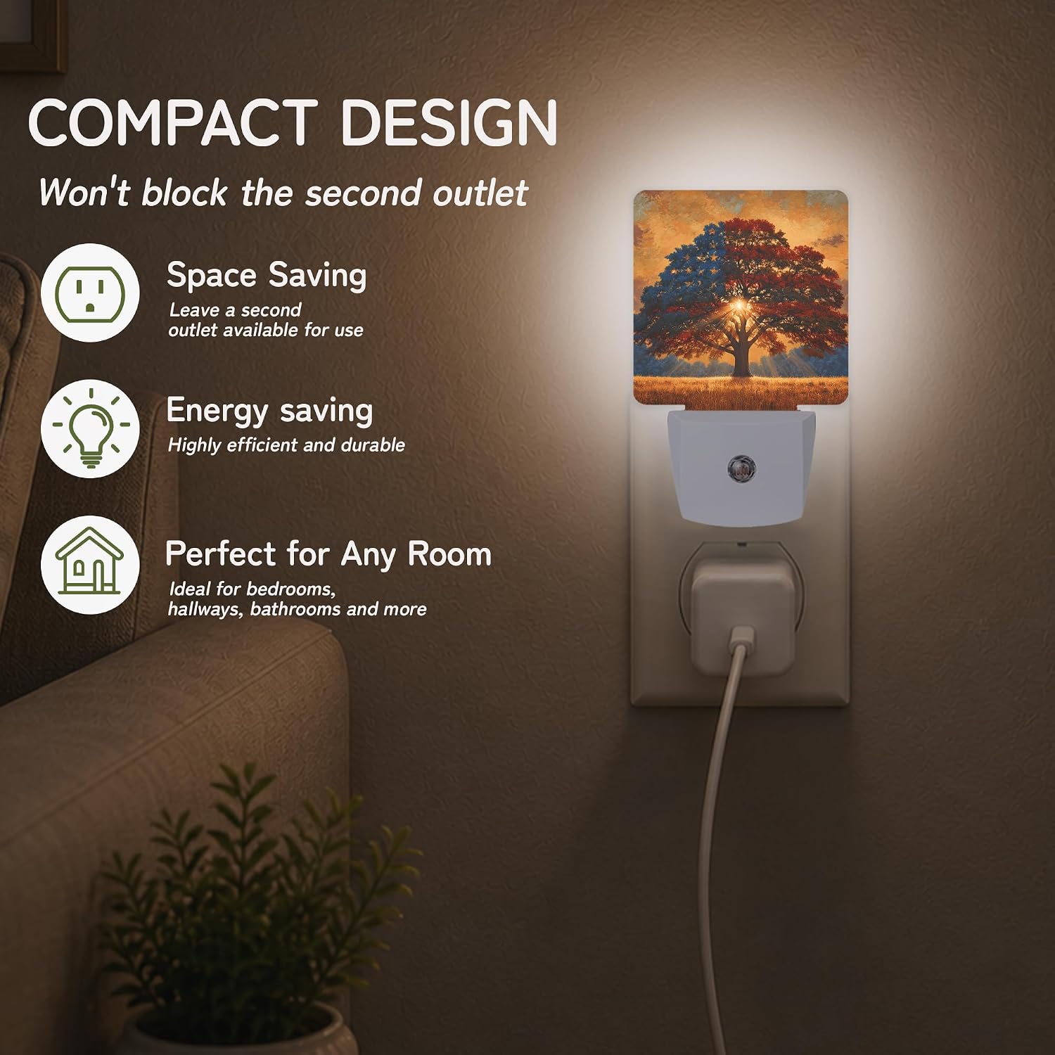 Night Light, American Life Tree Night Lights Plug into Wall for Bedroom Bathroom Hallway Kitchen, Dusk to Dawn Sensor Decorative Gift for…