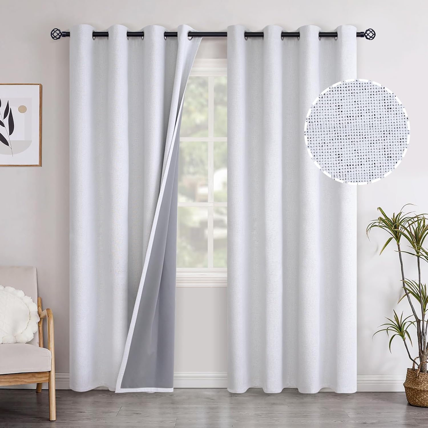 YoungsTex Linen Blackout Curtains for Bedroom 84 Inch Length, Thermal Insulated Black Out Darpes with Grommet Room Darkeing Energy Saving f…