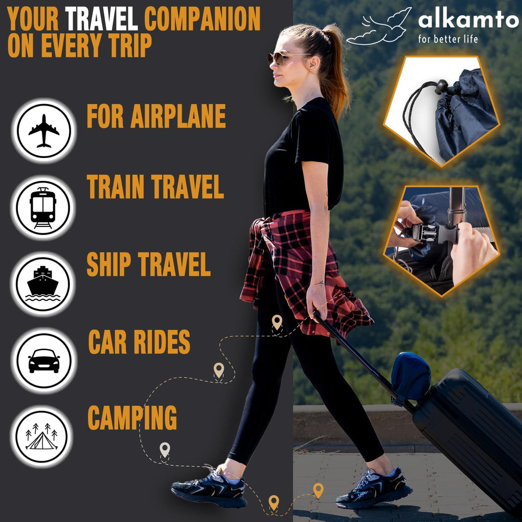 alkamto Travel & Camping Comfortable Memory Foam Pillow – Easy to Carry Portable Bag – Temperature Regulating Pillow Case (White Contour…