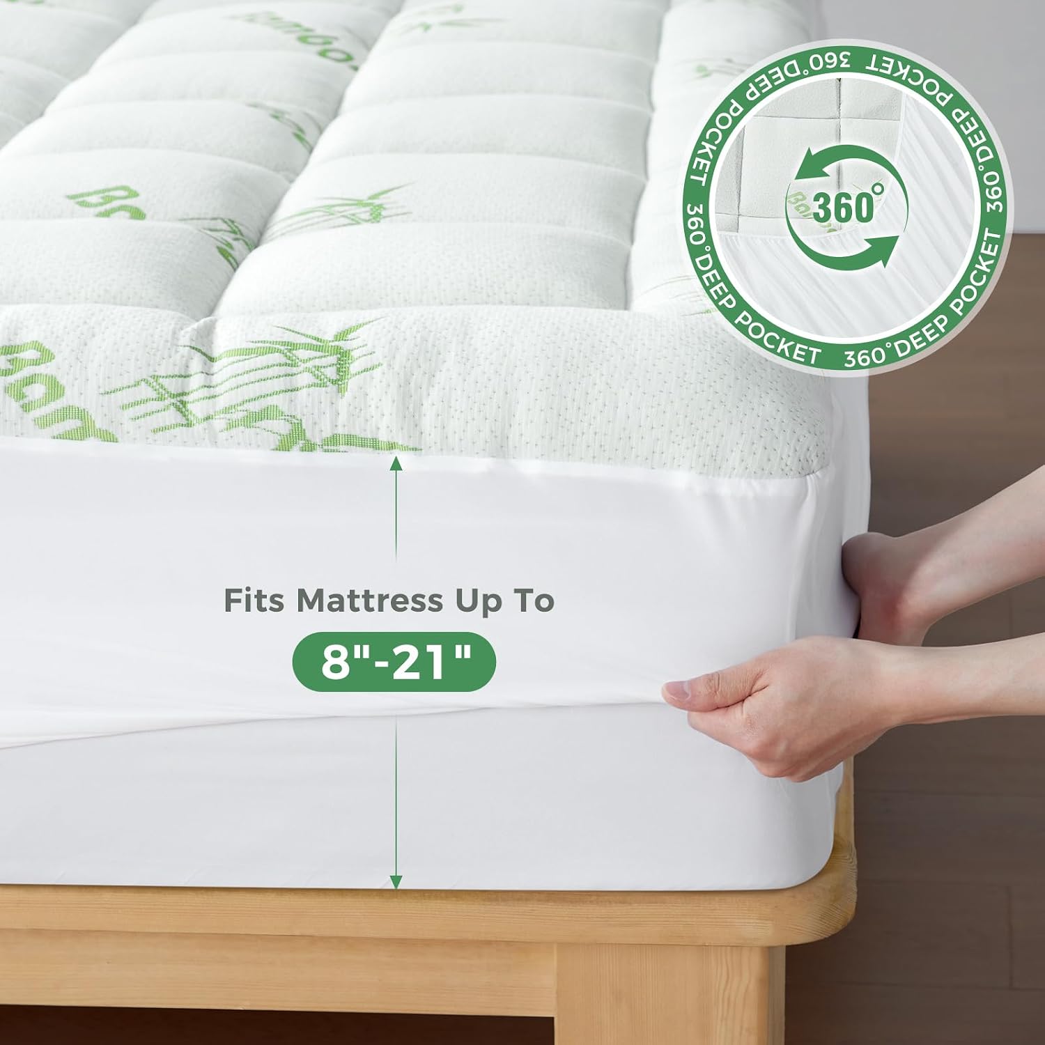 HYLEORY-YourBeddingExpert HYLEORY Mattress Topper - Thick Bamboo-Viscose Naturally Cooling Pillow Top Mattress Pad Breathable Fluffy Soft M…