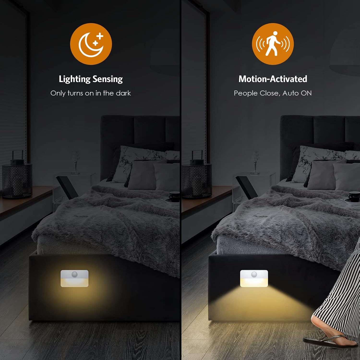 Jxtz 【2 Pack】Motion Sensor Night Light, Stick-On Motion Sensor Lights Indoor, Battery Powered Under Cabinet Kitchen Lights with Adhesive Pa…