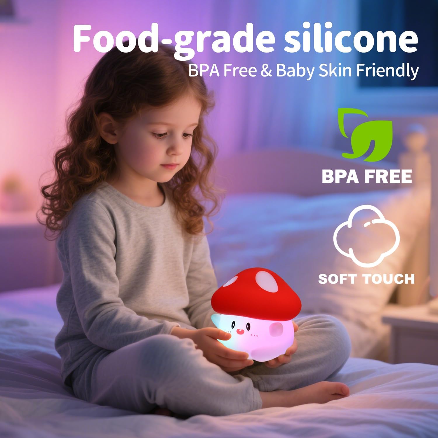Rytinazzz Silicone Night Light for Kids, 50H Long Battery Mushroom Lamp, RGB Color Changing Mood Light, Gift for Kids, Rechargeable Tap…