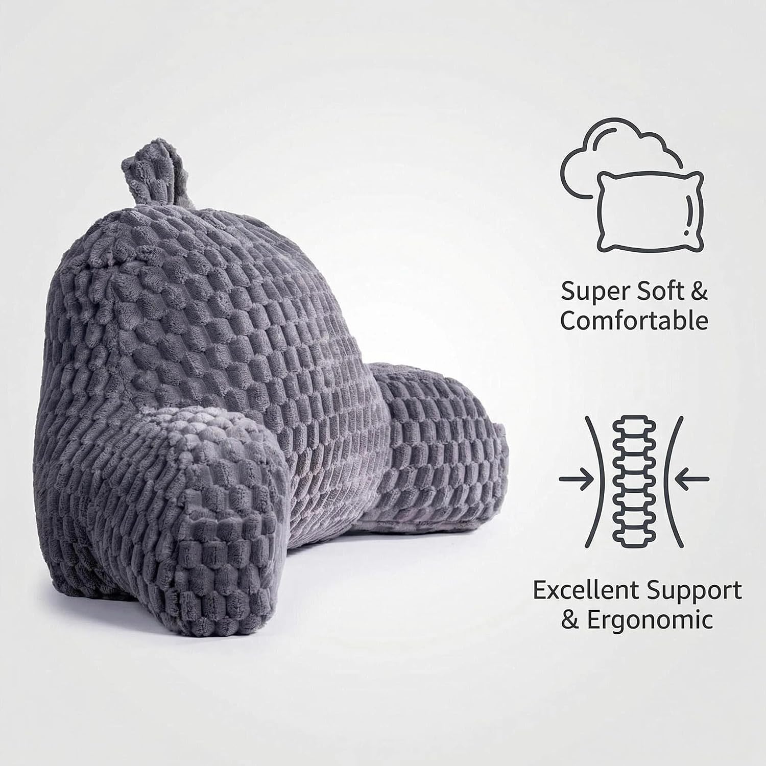 Faux Fur Reading Pillow for Bed Adults, Ultra Soft Plush Floor Backrest Pillow with Side Pockets for Bed & Couch, Perfect for Reading…