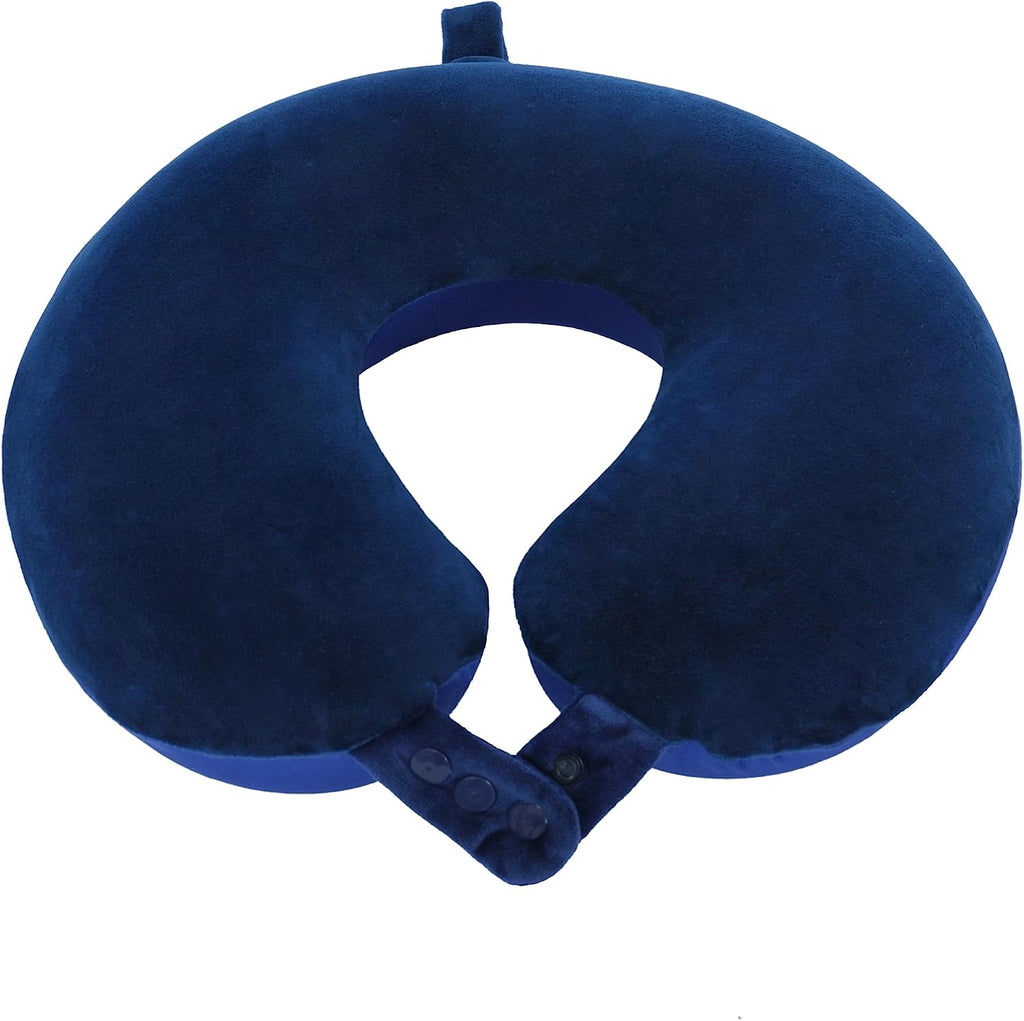 Travel Neck Pillow, Top Memory Foam Pillow for Head Support, Ideal for Airplanes, Cars, and Home Recliners, Adjustable and Soft (Blue)