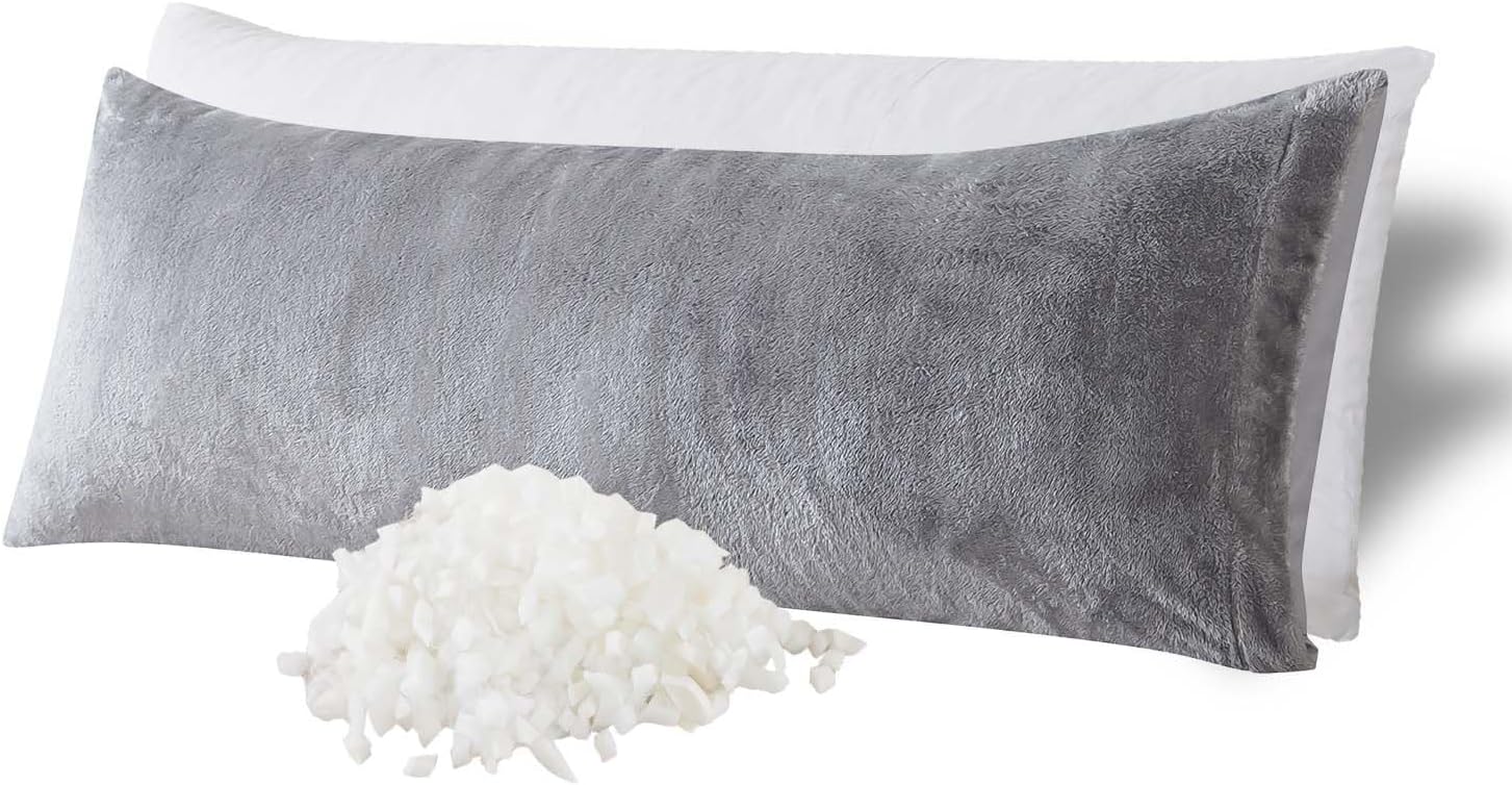 WhatsBedding Memory Foam Body Pillow with Plush Fuzzy Cover, Full Body Pillow for Adults, Long Pillow for Sleeping, Soft Fluffy Supportive
