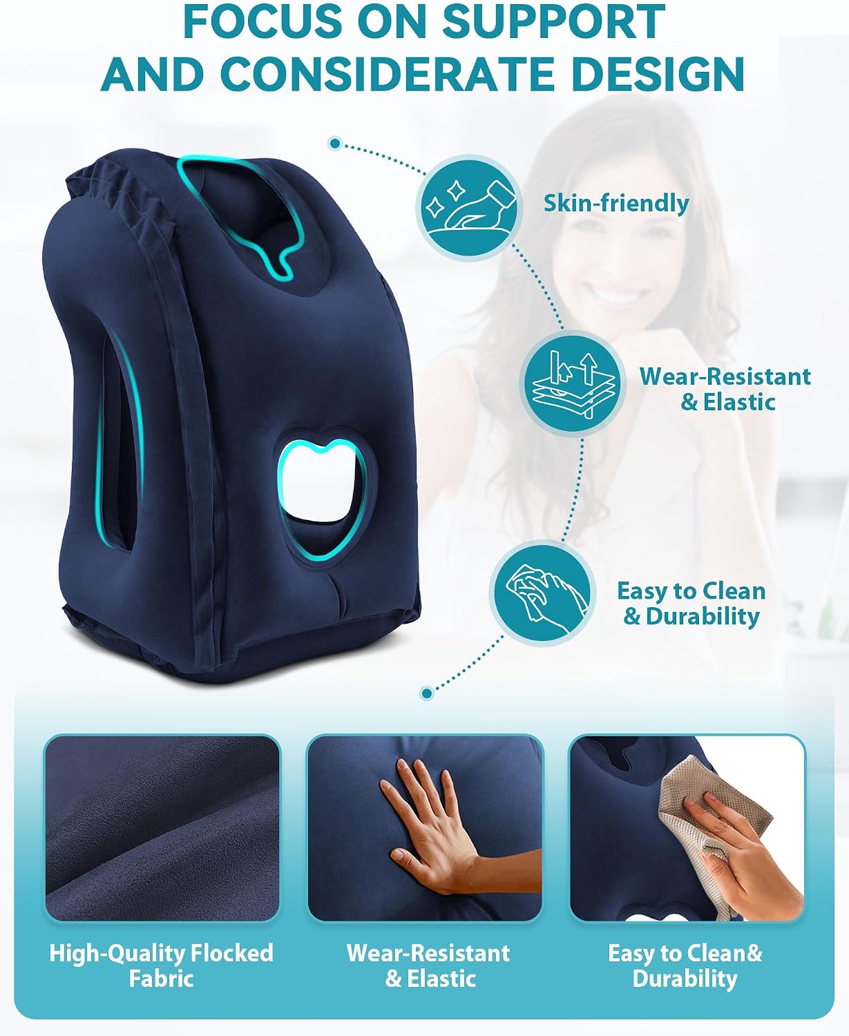 Inflatable Travel Pillow, Airplane Neck Pillow Comfortably Supports Head and Chin for Airplanes, Trains, Cars and Office Napping with 3D…