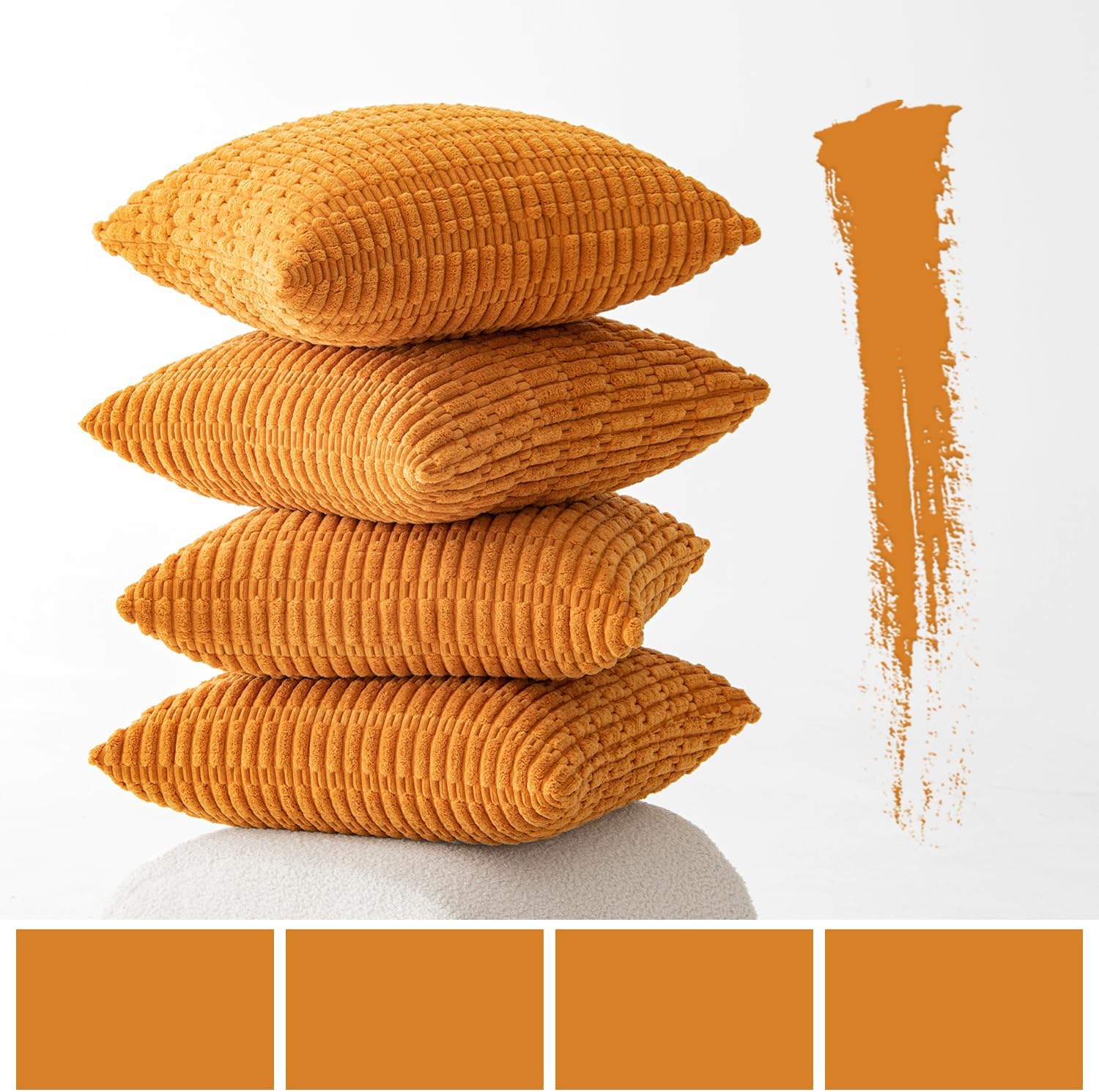 Miulee Pack of 4 Fall Burnt Orange Corduroy Decorative Throw Pillow Covers 18x18 Inch Soft Boho Striped Pillow Covers Modern Farmhouse Home…