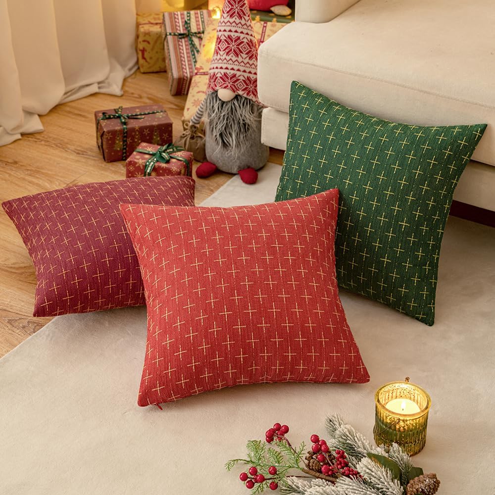 MIULEE Pack of 2 Christmas Decorative Burlap Linen Throw Pillow Covers Modern Farmhouse Pillowcase Rustic Woven Textured Cushion Cover…