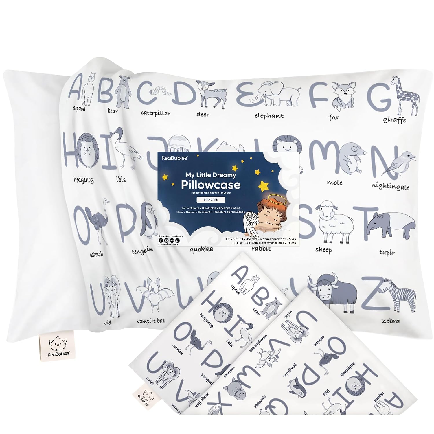 KeaBabies Toddler Pillowcase 13"x18" - Organic Cotton Toddler Pillowcase for Kids, Boys, Girls, Soft & Durable Cotton Cover for Miniature…