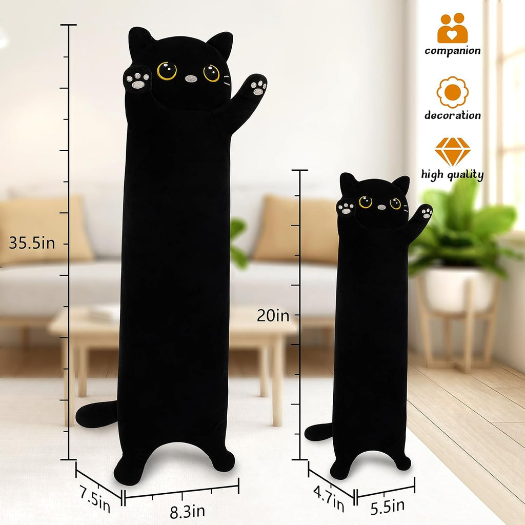 Cat Stuffed Animal-20” Black Cat Plush, Cute Plushies Animal Body Pillow, Kawaii Plush Toys Animals Gifts, Soft Animals Sleeping Hugging…