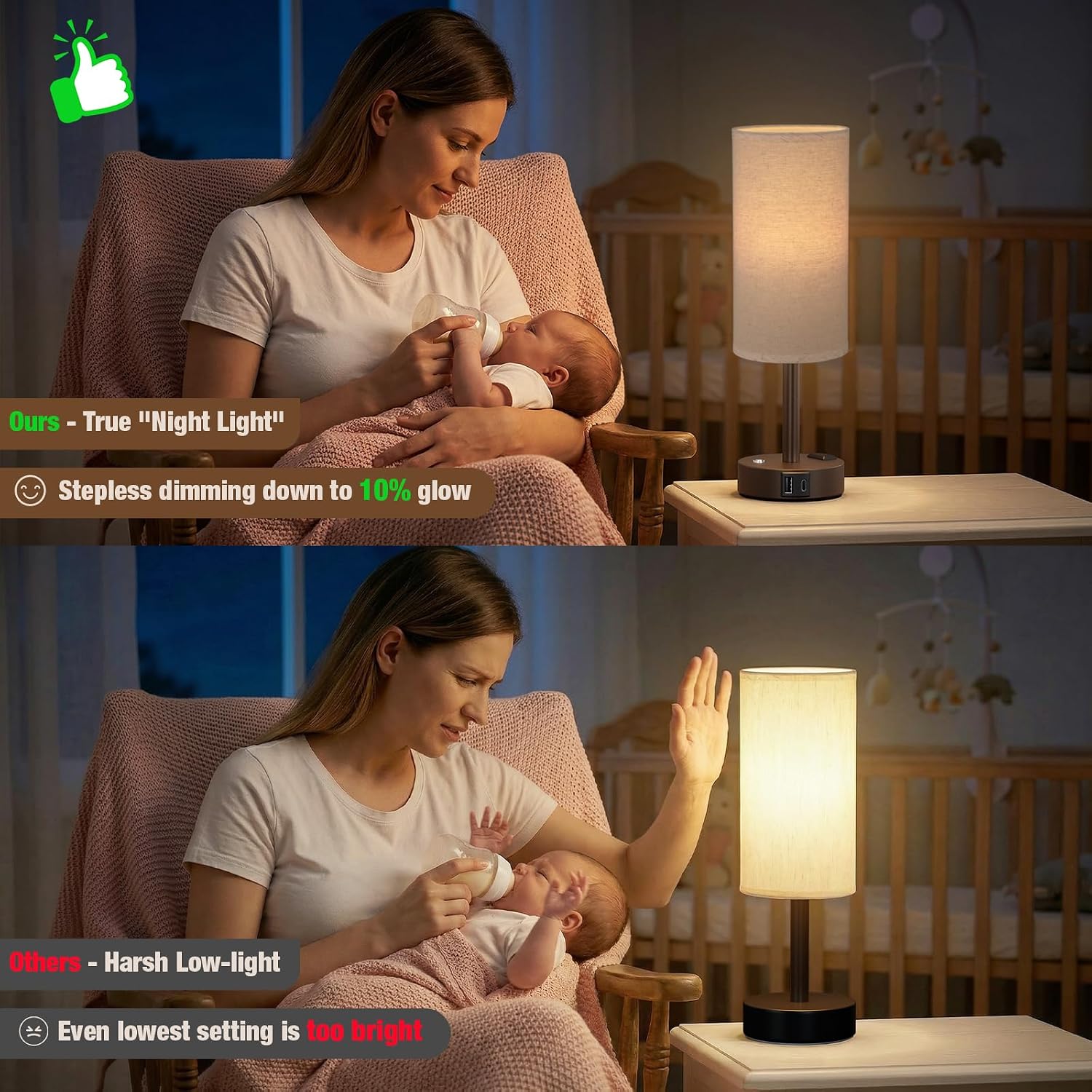 Aooshine Touch Bedside Table Lamp with Memory - Stepless Dimmable Lamp for Bedroom, Small Nightstand Lamp with Dual USB Charging Ports and…