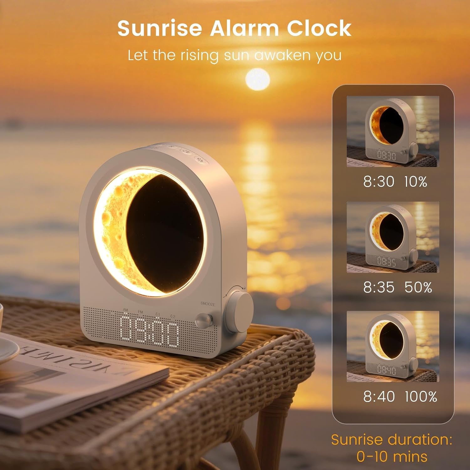 Epochleno Sunrise Alarm Clock, White Noise Machine & Meteor Moonlight - 10 Soothing Sounds, Dual Alarms, 30/60/90min Timer, Easy Snooze - B…