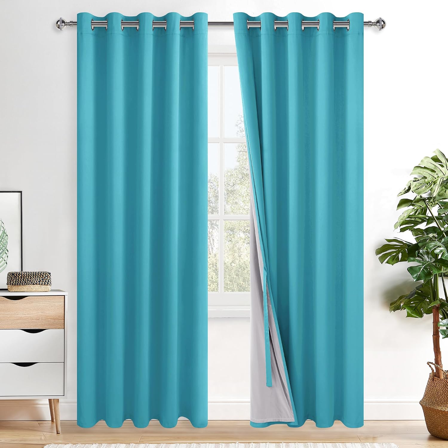 Xwzo 100% Blackout Curtains 84 Inches Long with Tiebacks- Privacy Protection & Noise Blocking Window Draperies Grommet Top with Black Liner…