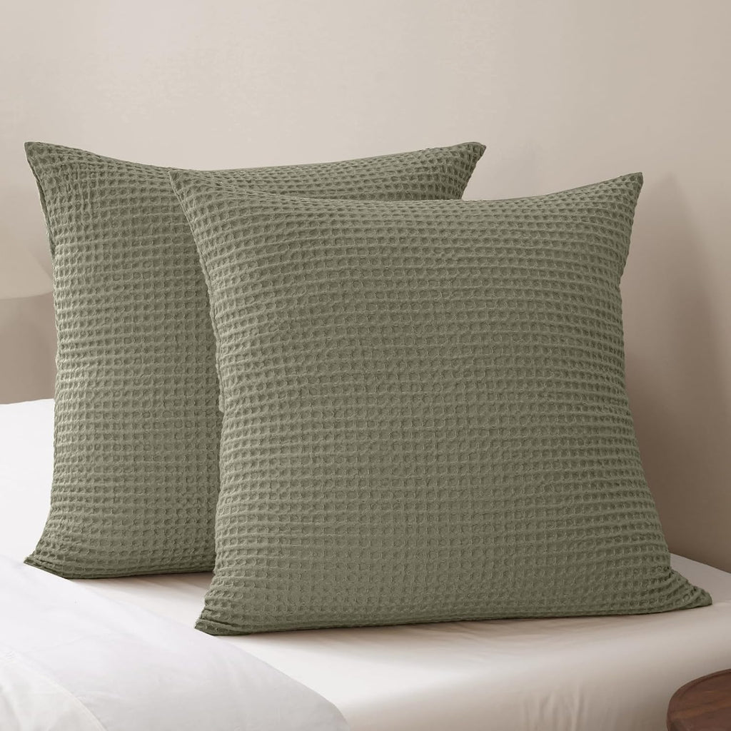 Phf Ultra Soft Waffle Weave Euro Shams Pillow Covers, No Filling, 2 Pack 26" x 26" Bed Cushion Covers, Breathable & Skin-Friendly Bed Pillo…