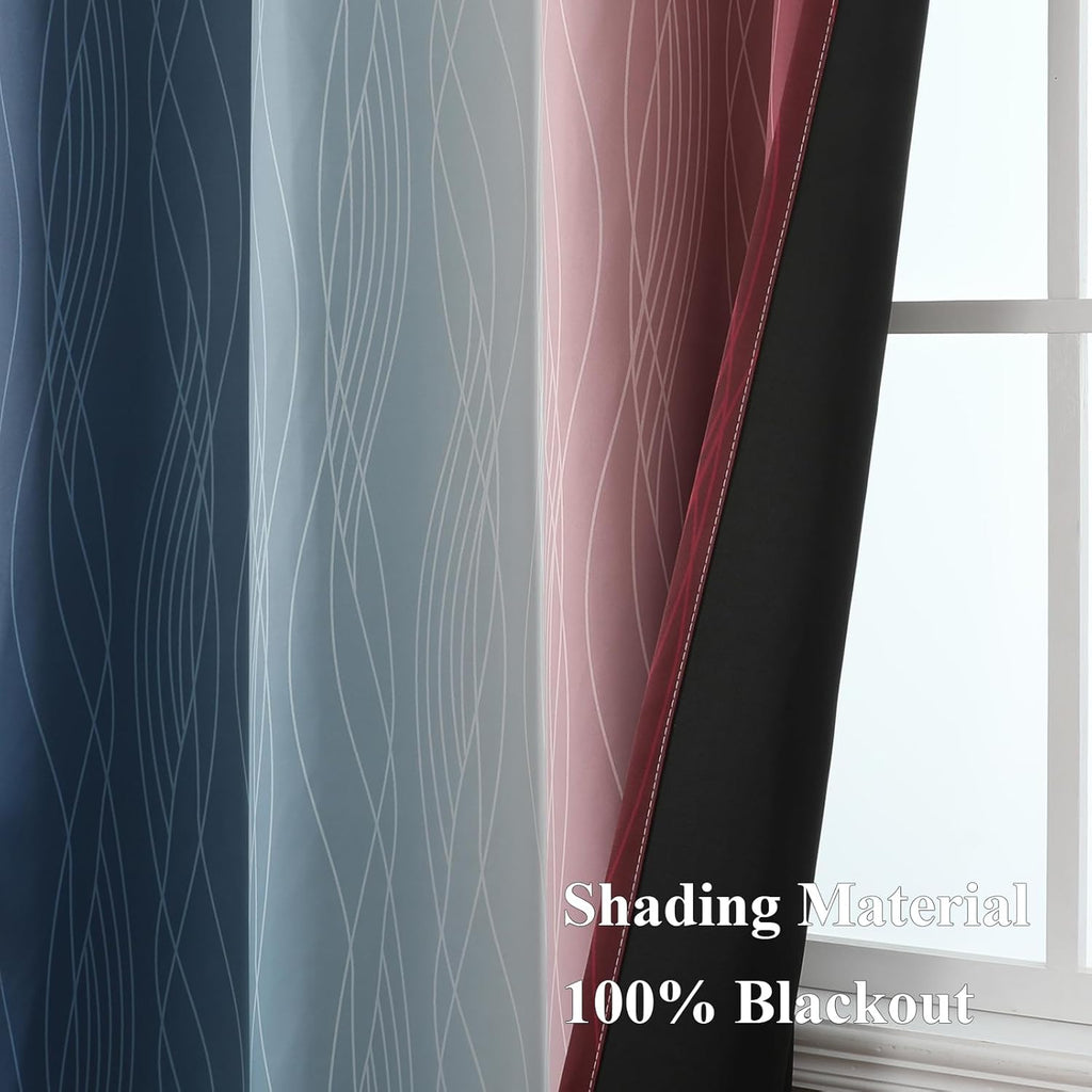 Estelartextiler Estelar Textiler Burgundy Red and Navy Blue Ombre Blackout Curtains 84 Inches Long for Living Room, Energy Saving Thermal I…