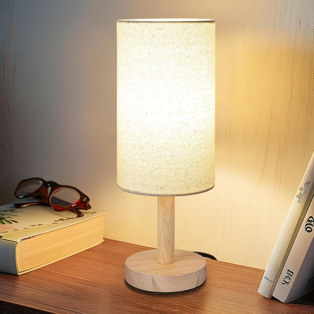 LALISU Small Table Lamp for Bedroom, Nightstand Lamp Linen Lampshade Bedroom Wood Base Small Bedside Lamp for Night Stands, Desk Lamps…