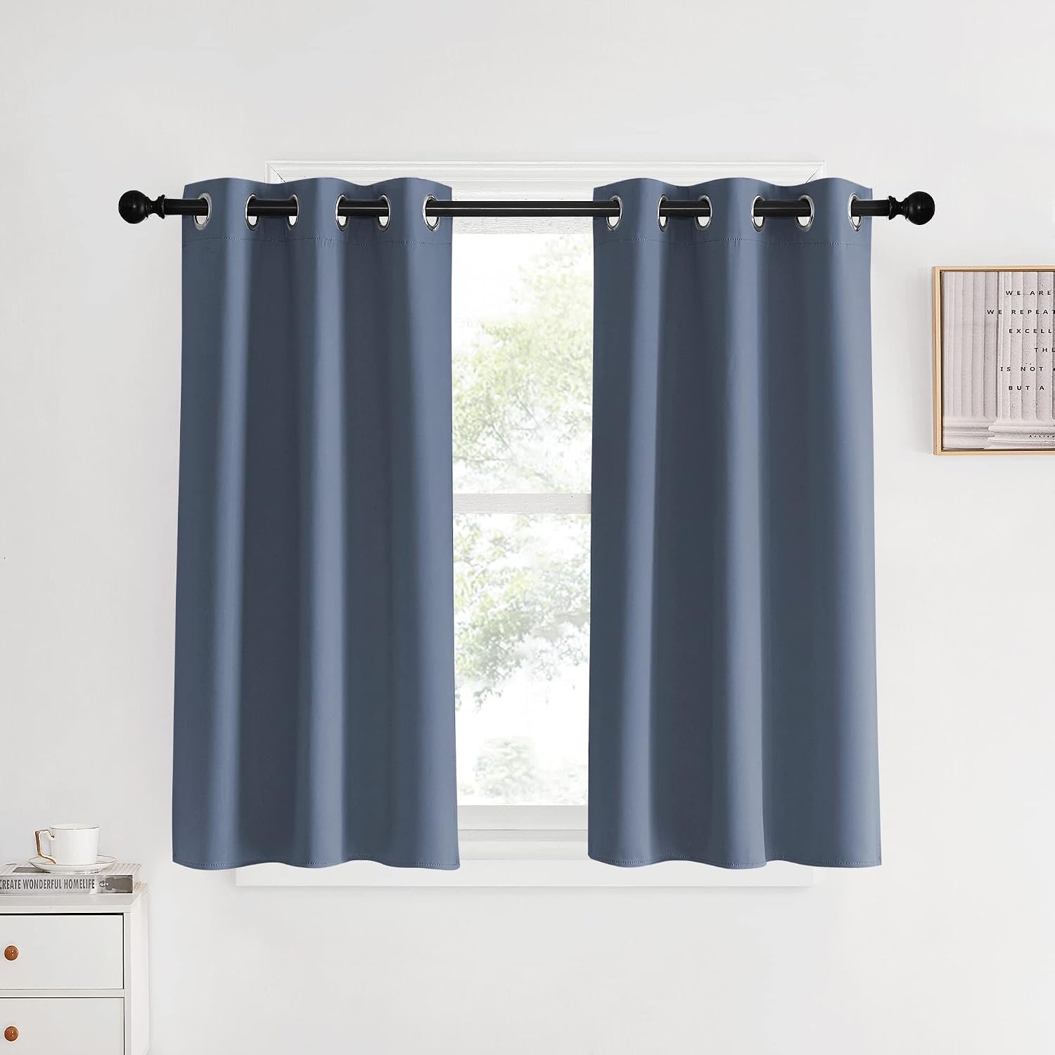 NICETOWN Stone Blue Thermal Insulated Curtains Blackout Draperies, Set of 2, 34 by 40 inches Long, Window Treatment Solid Grommet Room…