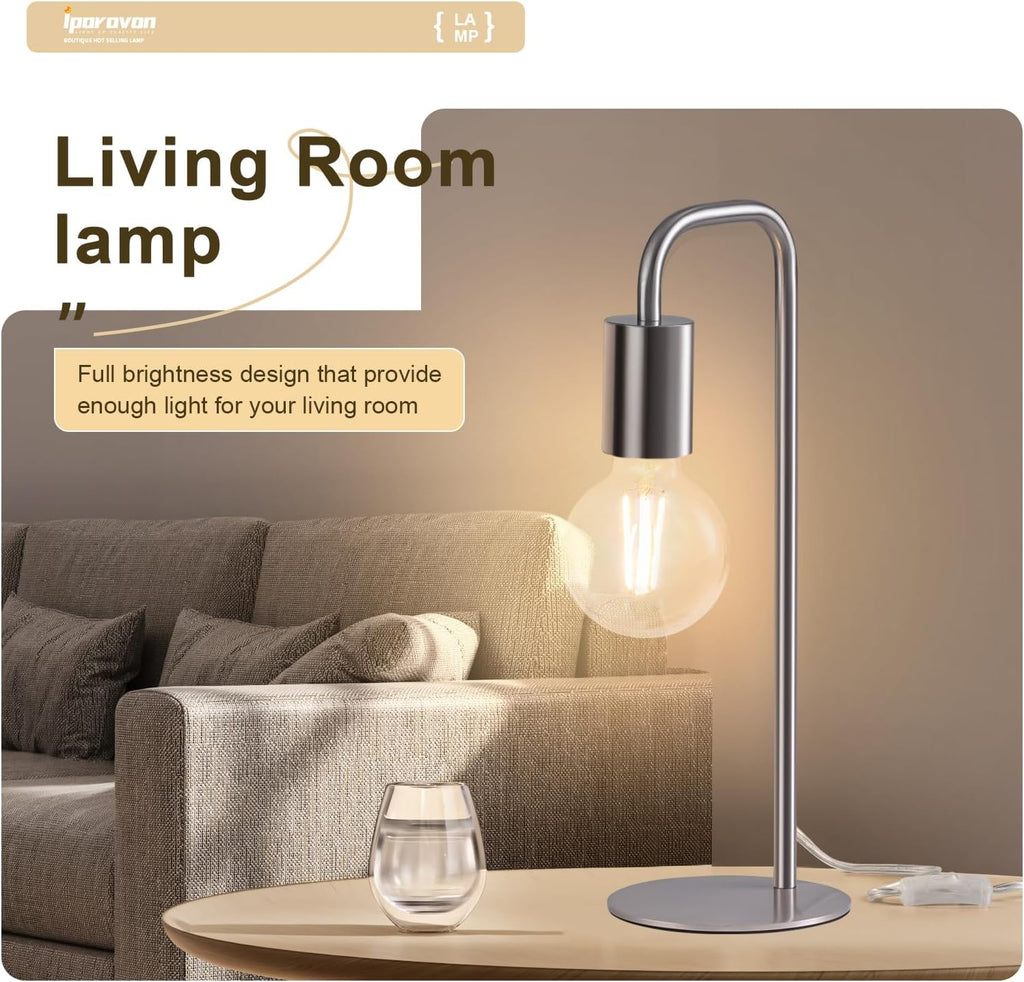 Industrial Table Lamp for Bedroom, Small Side Table Lamp for Nightstand with Wire Switch, E26 Socket Base, Modern Desk Lamp for Living…
