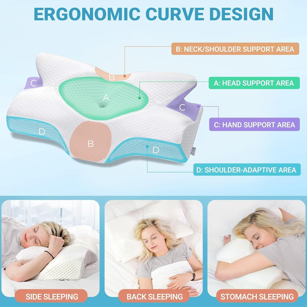 Elviros Cervical Memory Foam Pillow, 2 Pack Pillows for Neck and Shoulder Pain, Ergonomic Orthopedic Sleeping Neck Support Pillow for Side…