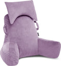 Unisakey Portable Reading Pillows with Headrest for Bed Sitting Up(Lavender Purple Oeko-Tex), Velvet Back Pillow with Arms & Pockets for…
