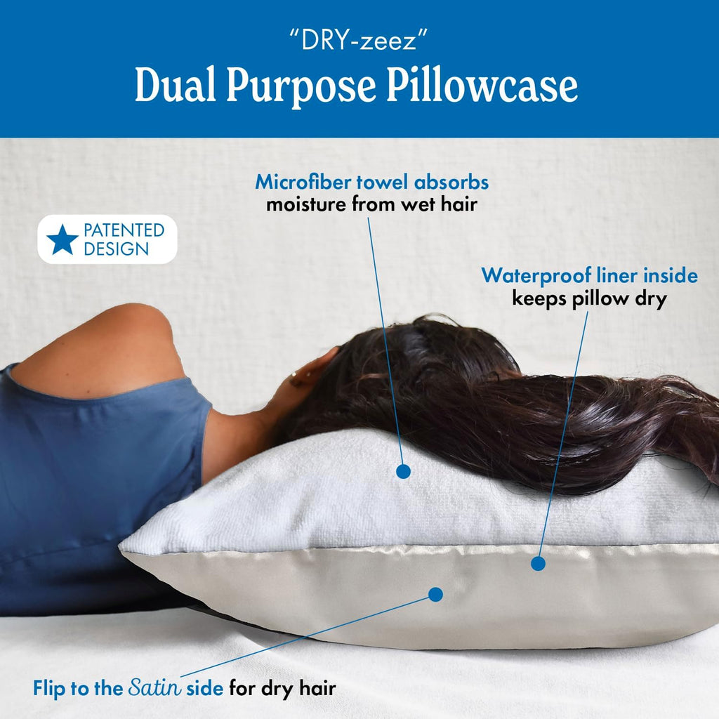 DryZzz Waterproof Pillow Protector Cooling Pillow Case 29"x19" 1pc Ivory Standard Size, Absorbent Towel Pillowcase Dual-Sided Satin & Micro…