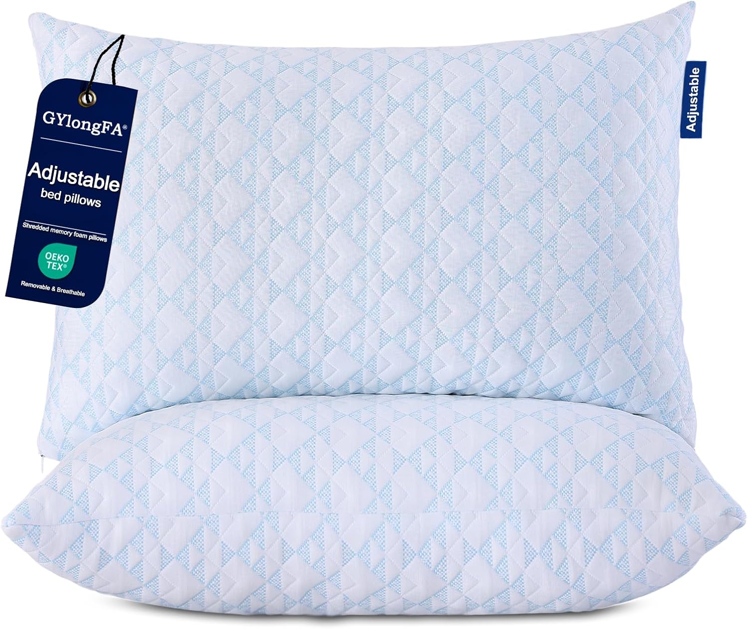 GYlongFA Memory Foam Pillows 2 Pack:Adjustable Loft Bed Pillows Queen Size Set of 2 for Sleeping, Removable, Supportive & Breathable…