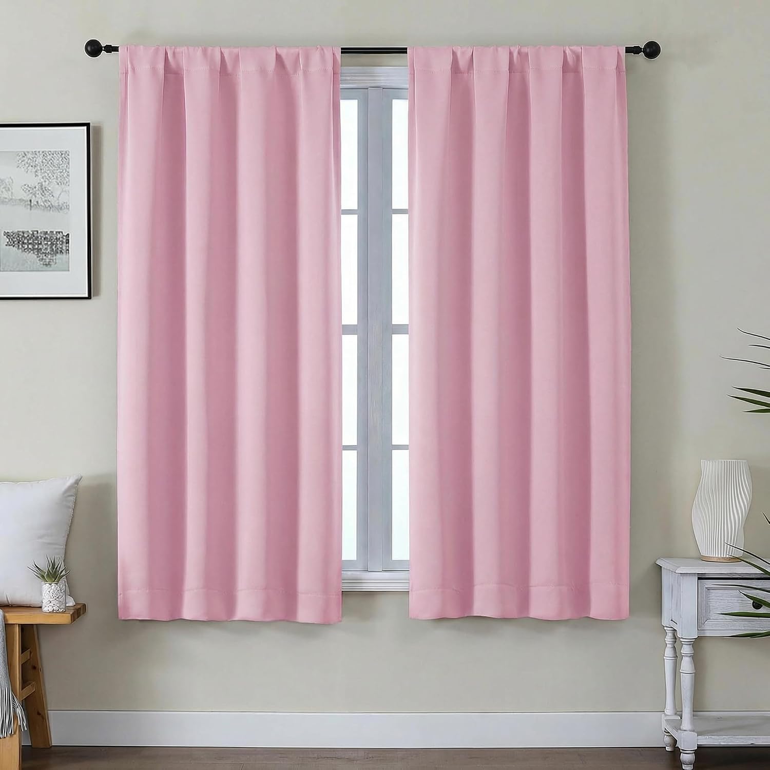 Gwine Pink Blackout Curtains for Bedroom 54 Inches Long - Thermal Insulated Noise Reducing Window Curtain Panels, Solid Room Darkening…
