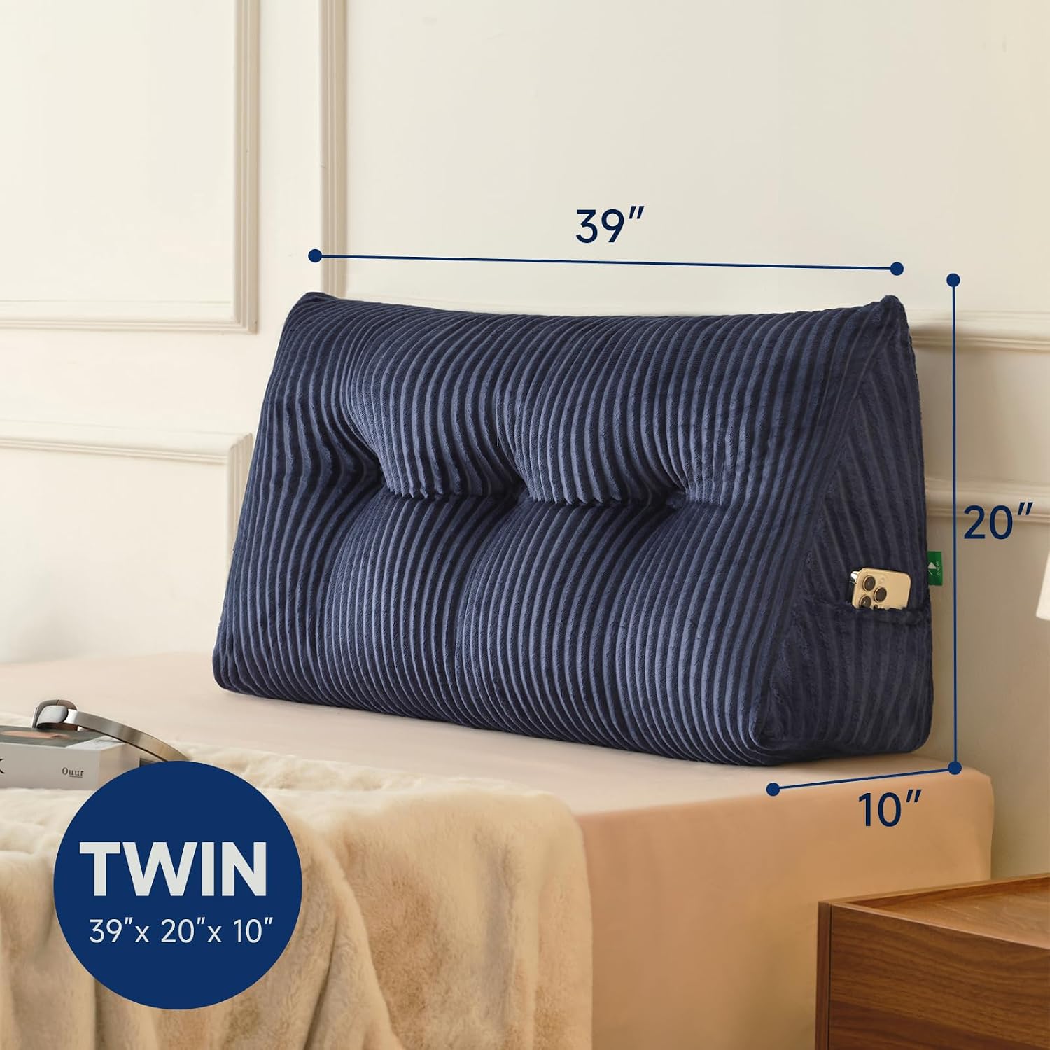 Z-Hom Large Headboard Pillow Twin, NO ROLL Pillow, Wedge Pillow Headboard for Sitting Up in Bed, Backrest Support Triangular Cushion for Re…