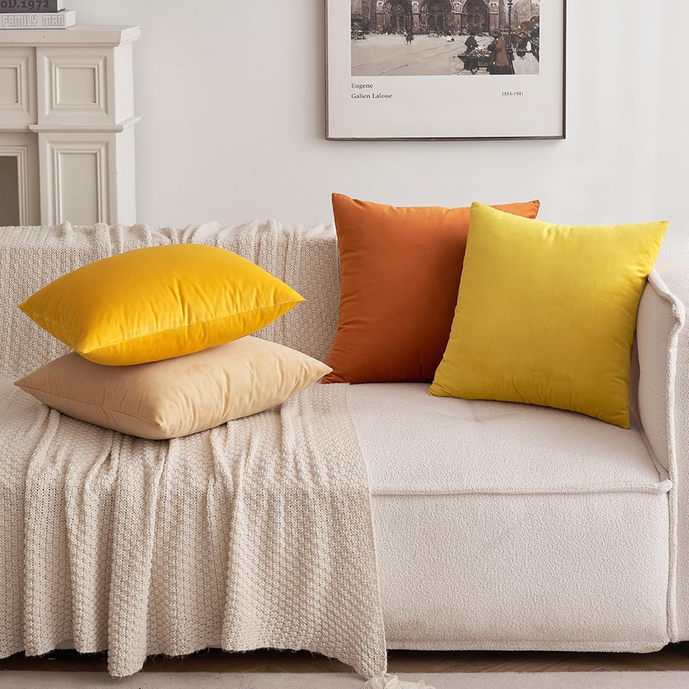 Miulee Velvet Throw Pillow Covers 12x20 Inch, Pack of 2 - Orange, Soft Solid Lumbar Decorative Pillow Covers Modern Luxury Home Decor for C…