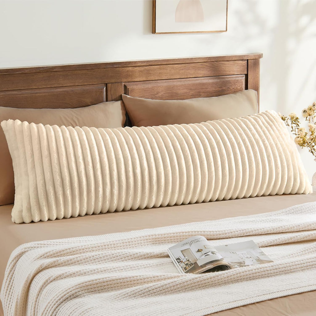 Bedelite Fluffy Faux Fur Body Pillow Cover with Zipper, Luxury Plush 3D Striped Pillow Cover 20x54 Inches, Super Soft and Cozy Long Body Pi…