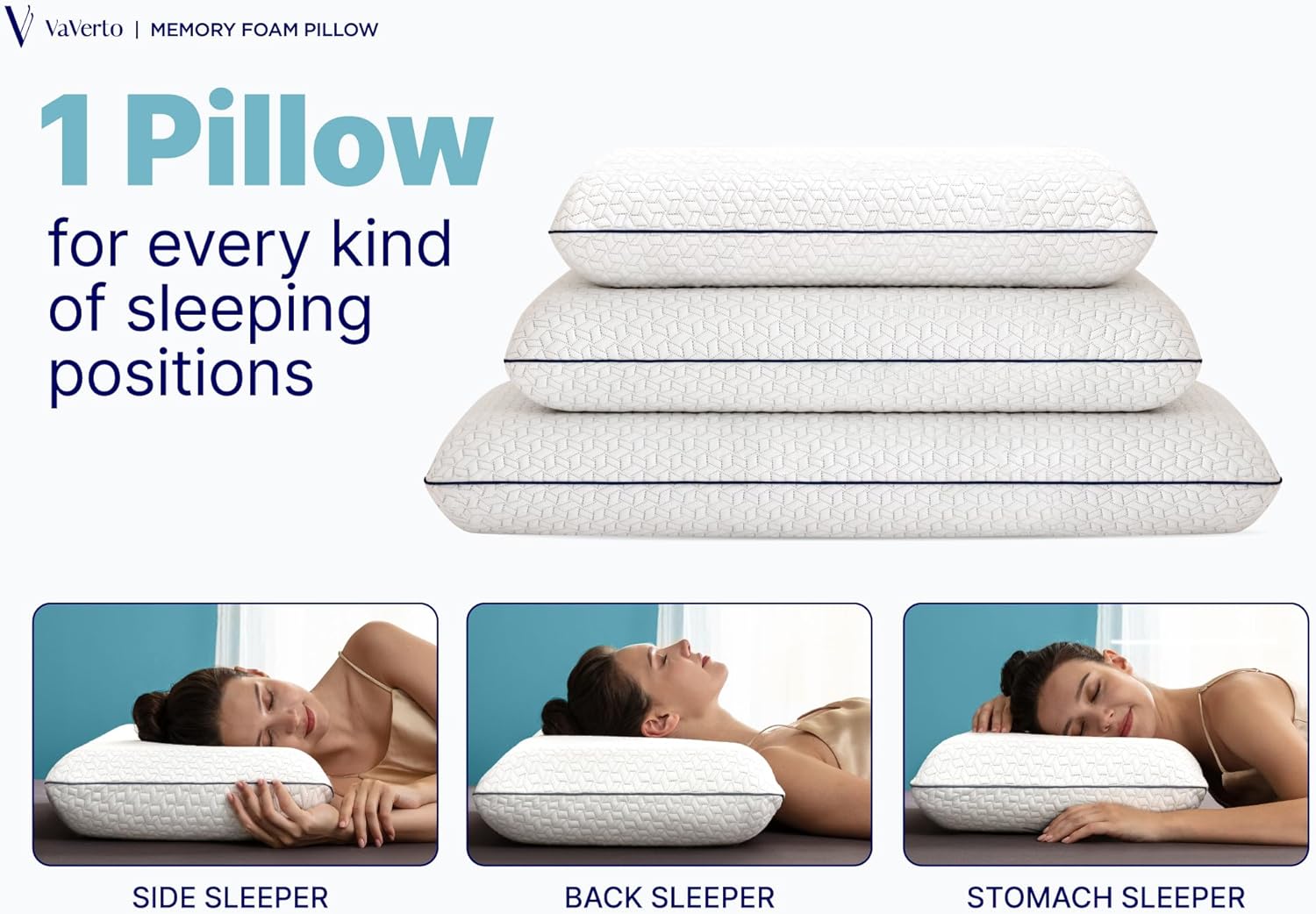 Vaverto Cooling Gel Memory Foam Pillow - 1-Pack - King Size Bed Pillows For Sleeping - Medium-Firm - Back, Stomach and Side Sleeper Pillow…