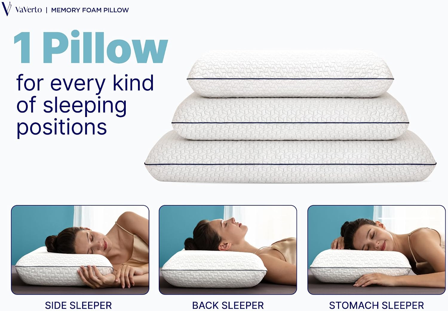 Vaverto Cooling Gel Memory Foam Pillow - 2-Pack - King Size Bed Pillows For Sleeping - Medium-Firm - Back, Stomach and Side Sleeper Pillow…