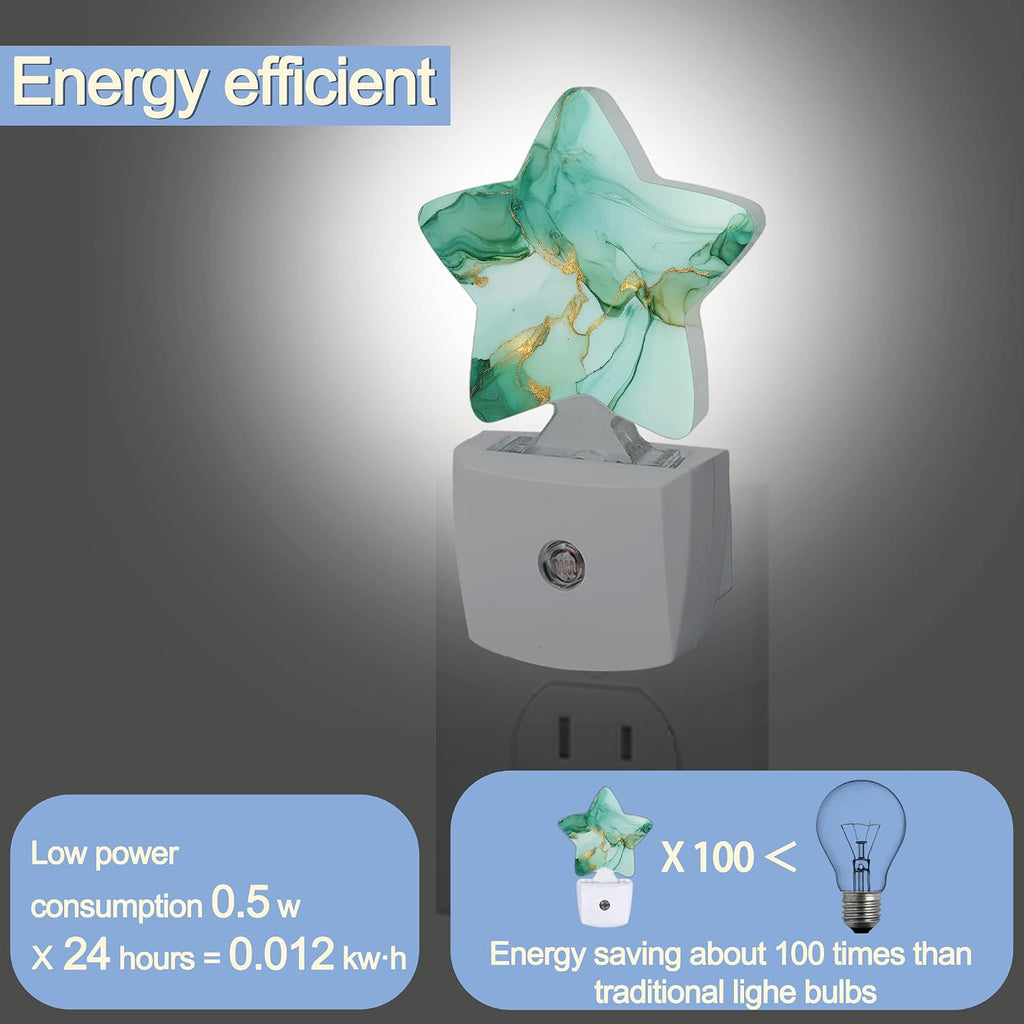 Snowmolle Green Gold Marble Dusk to Dawn Star Night Light, Abstract Smart Sensor Nightlight for Bedroom Kitchen Hallway Stairs, Plug-in Energ…