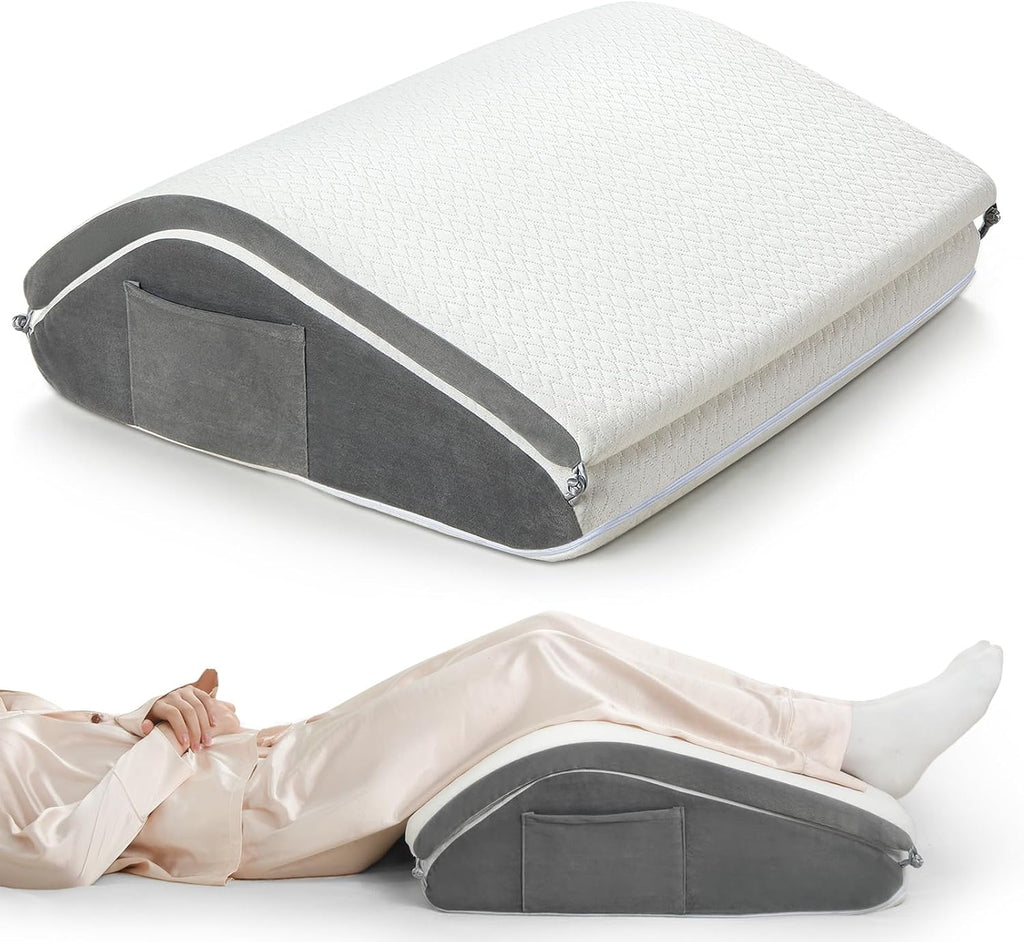 Vekkia Knee Wedge Pillow for Back Sleeping, Dual-Layer Knee Pillow with Dual Handles, Adjustable Elevation Pillow for Legs Post-Surgery, Kn…