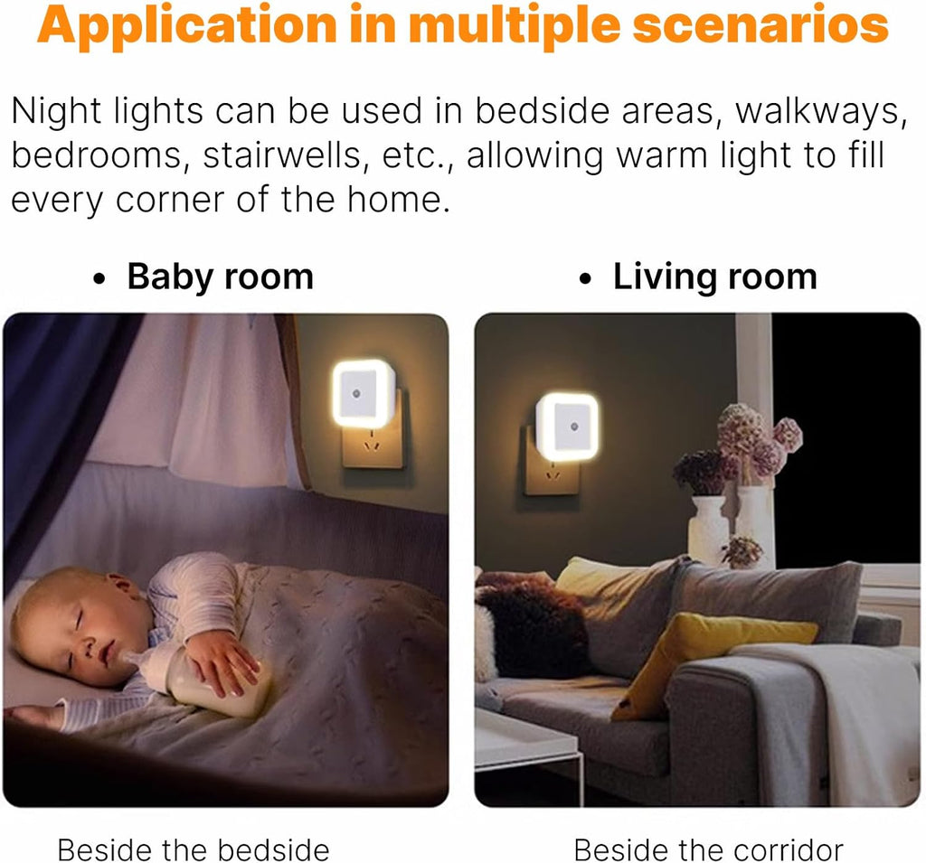 Night Lights Plug into Wall, Automatic LED Night Light with Dusk to Dawn Sensor, Modern Square Night Lite for Hallway & Bedroom, 0.5W…