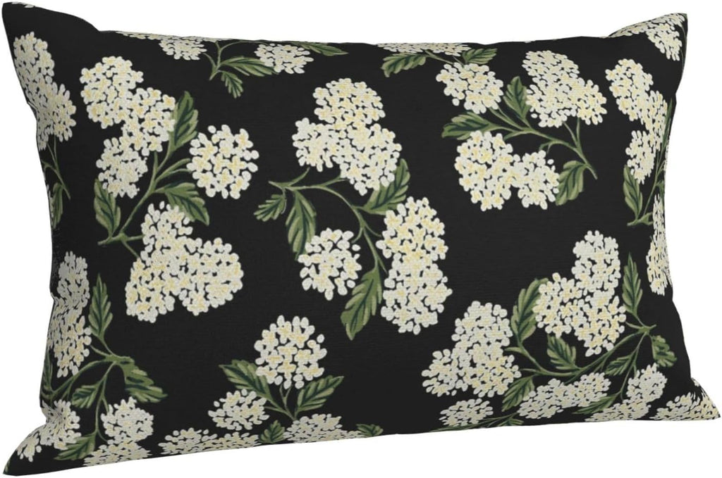 Black Spring Pillow Covers 12x20 Inch 2 Pcs Green Hydrangea Flower Decor Throw Pillows Vintage Floral Seasonal Summer Outdoor Decoration…
