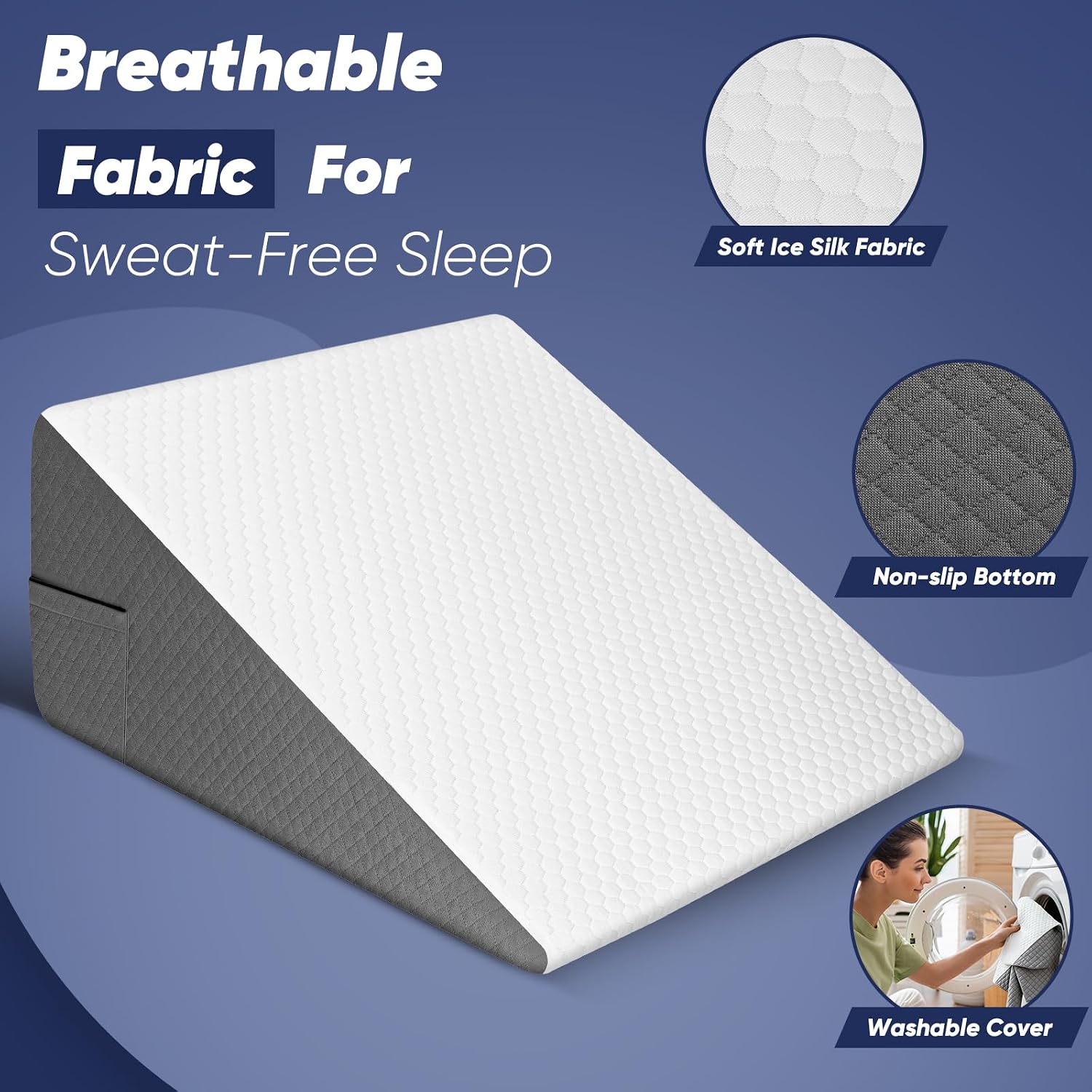 12 inch Bed Wedge Pillow for Adults Seniors, Cooling Memory Foam Incline Pillow for Sleeping, Reading & Resting, Back Support and Leg…