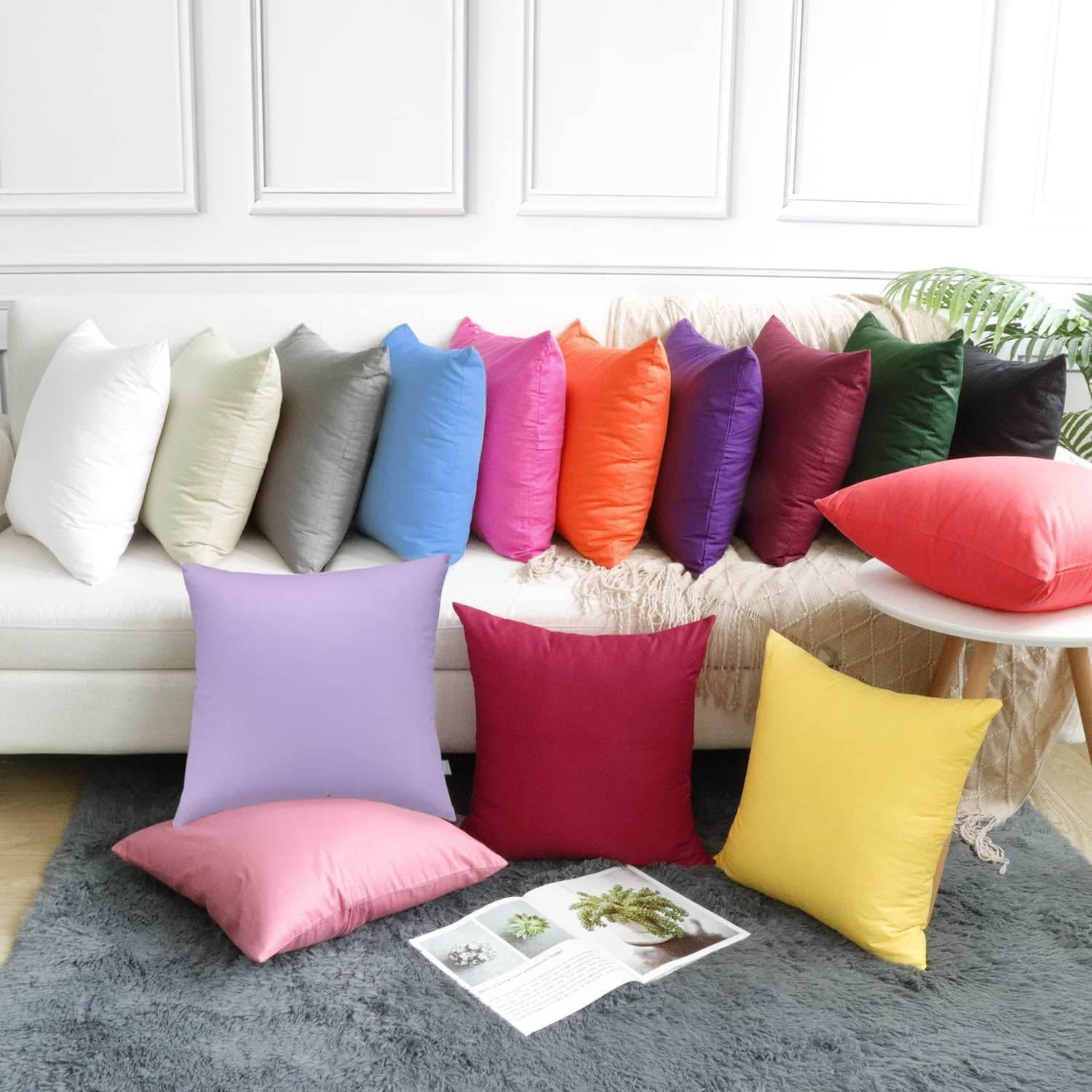 Thmyo 4-Pack 100% Cotton Comfortable Solid Decorative Throw Pillow Case, Thmyo Square Cushion Cover Pillowcase Sublimation Blank Pillow Cove…