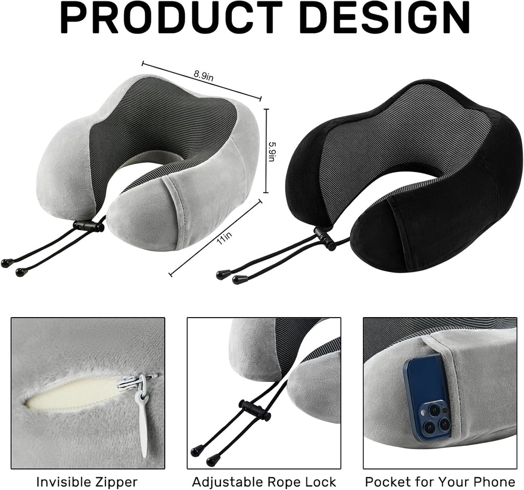 Urnexttour Neck Pillow Airplane-2 Pack Memory Foam Travel Pillow, Soft Support Travel Neck Pillow for Travelling, Sleeping Rest, Car, Train…