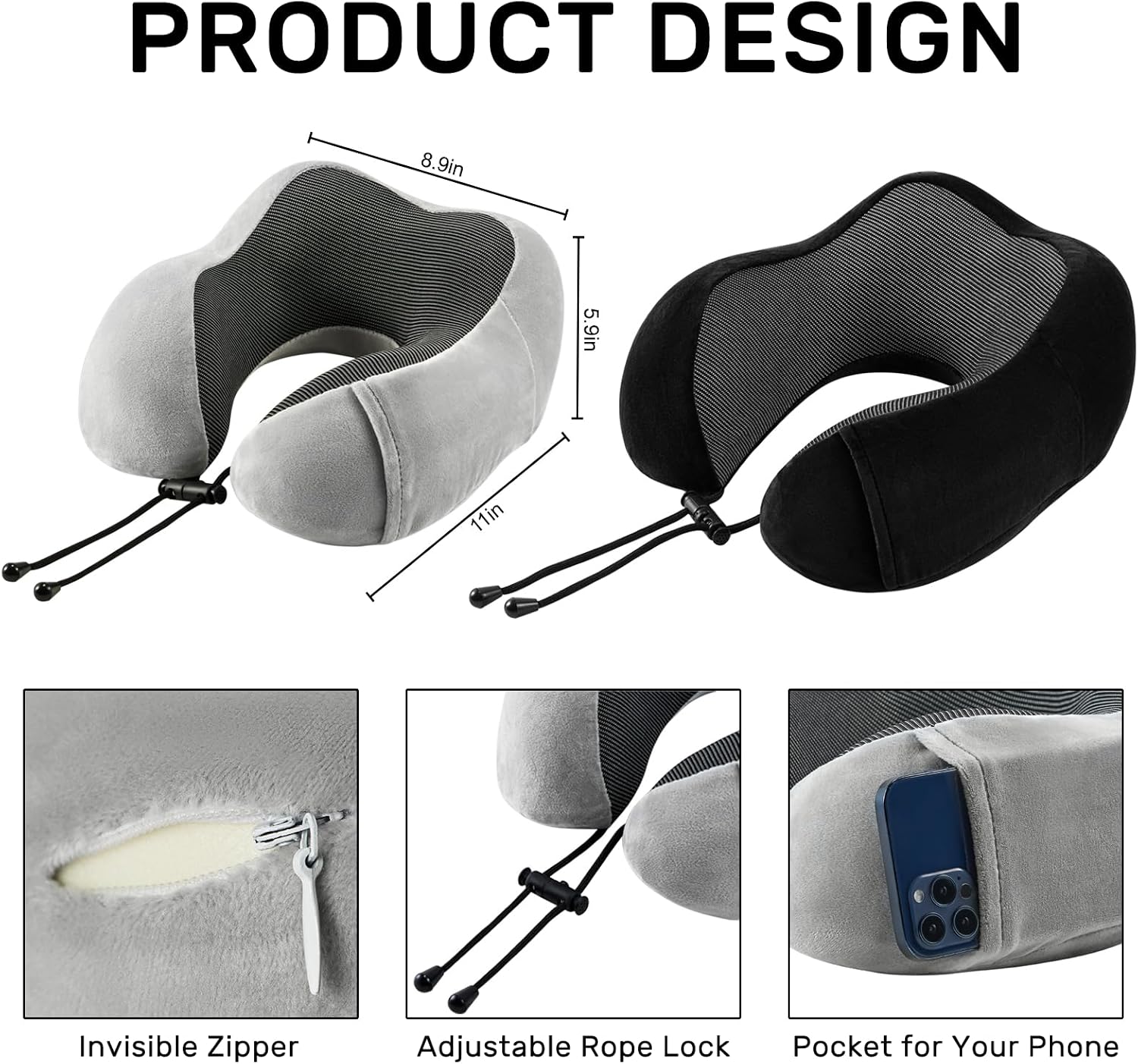 Urnexttour Neck Pillow Airplane-2 Pack Memory Foam Travel Pillow, Soft Support Travel Neck Pillow for Travelling, Sleeping Rest, Car, Train…