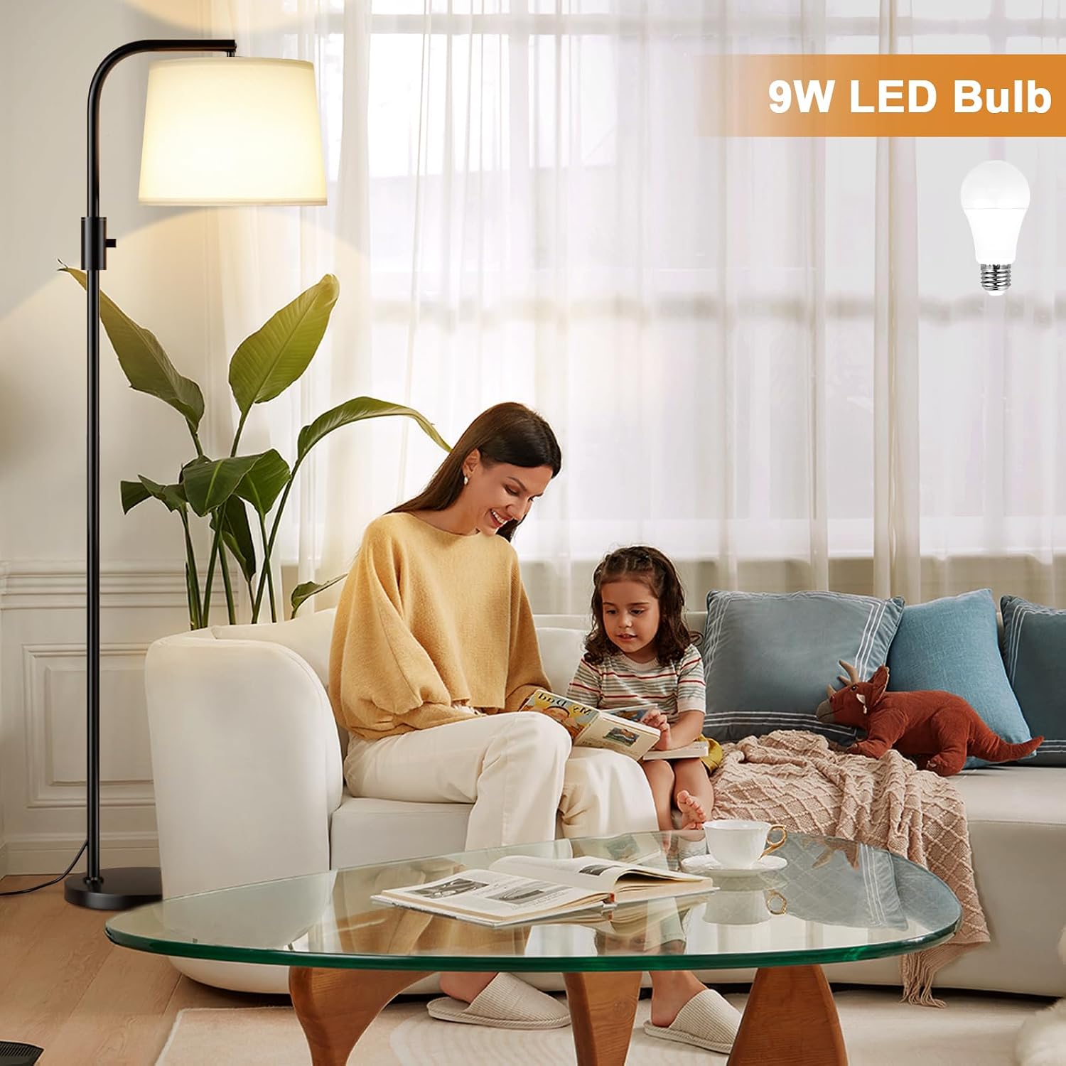 Ambimall Fully Dimmable Floor Lamp with 9W LED Bulb, Standing Lamp for Living Room with Adjustable Head, Modern Tall Light with Rotary…