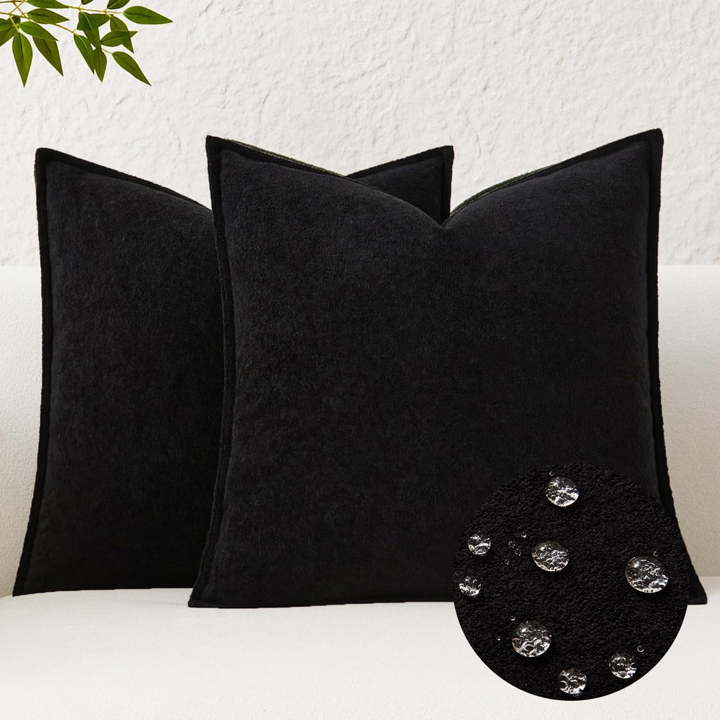 KevinTextile Kevin Textile Waterproof Decorative Pillow Covers Black 22x22 Inch Pack of 2 Soft Boucle Textured Euro Pillowcases Elegant Acc…