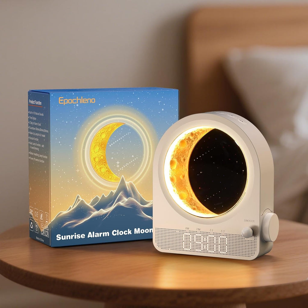Epochleno Sunrise Alarm Clock, White Noise Machine & Meteor Moonlight - 10 Soothing Sounds, Dual Alarms, 30/60/90min Timer, Easy Snooze - B…