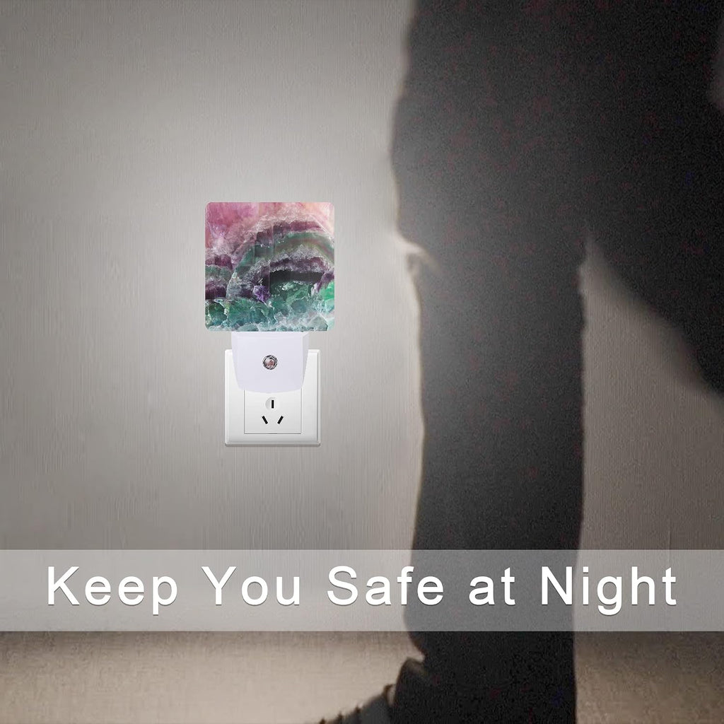 Color Pink Fluorite Crystal Stone Night Light Plug-in LED Nightlights Auto Sensor Night Lamp Dusk-to-Dawn Lamp Home Decor for Nursery…