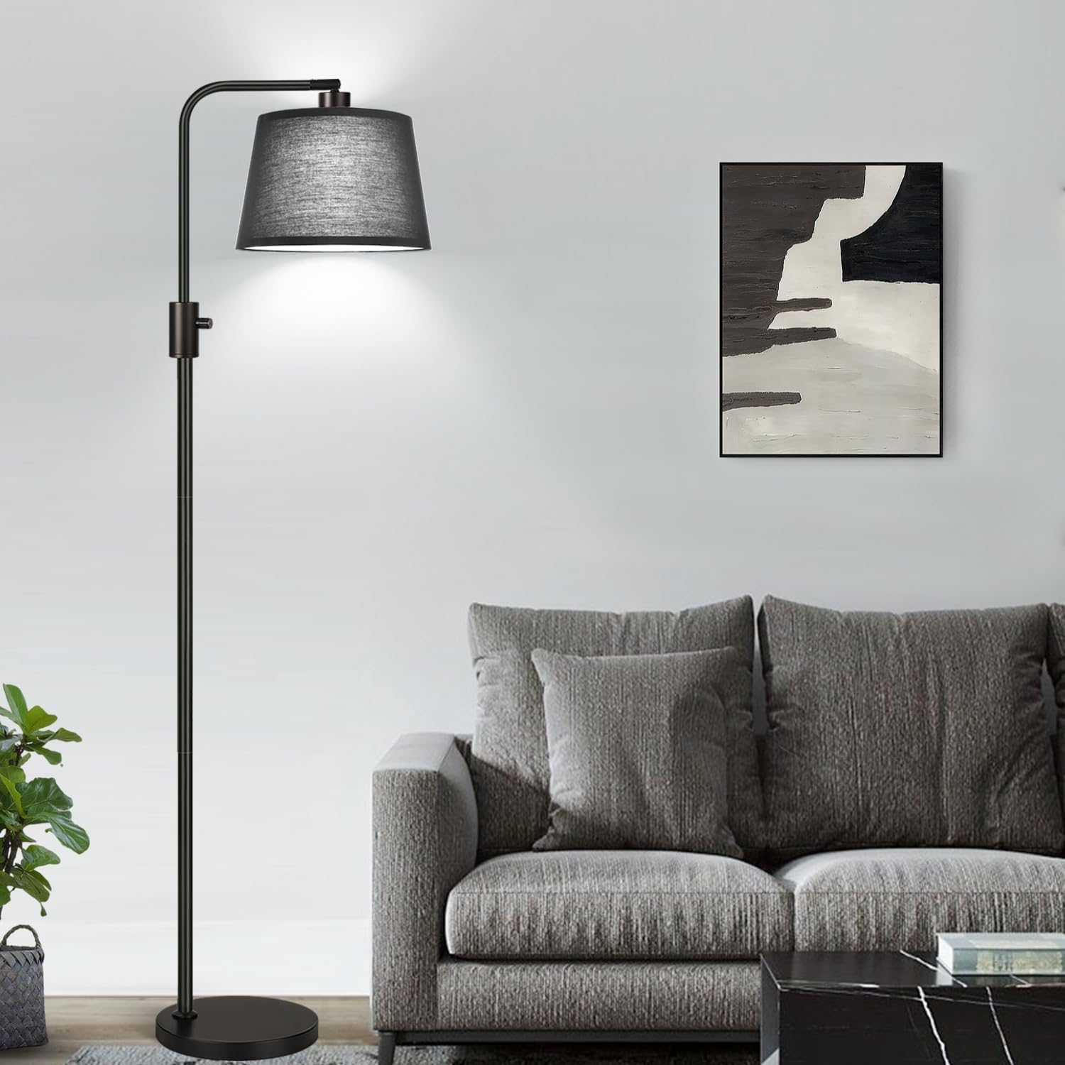 Nintiue [Upgraded] Dimmable Floor Lamp, 1000 Lumens LED Edison Bulb Included, Black Shade, Modern Arc Standing Tall Floor Lamp for Living…