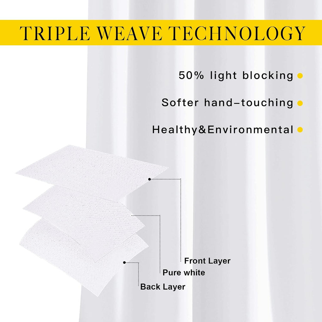 Nicetown White Curtains for Living Room - Thermal Insulated Window Treatment 50% Light Blocking Solid Grommet Top for Bedroom/Girl's Room (…