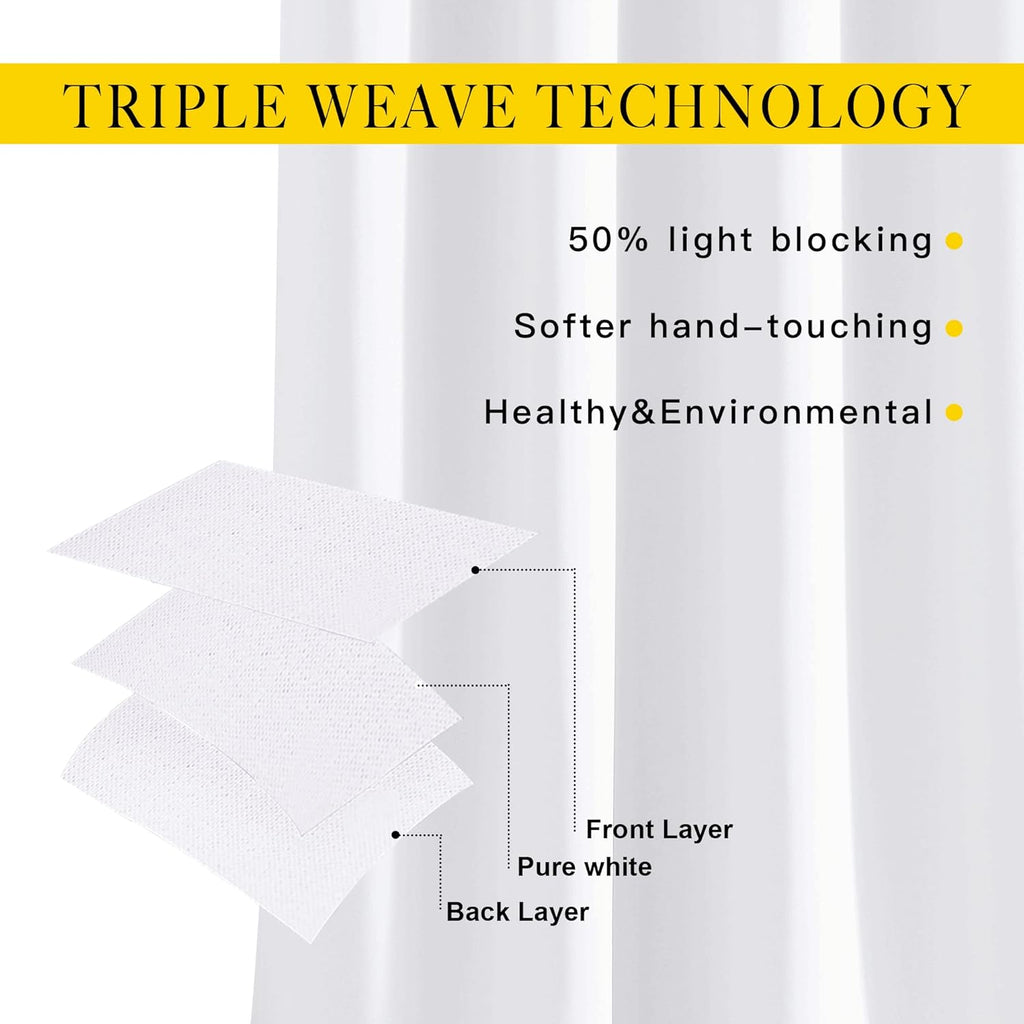 Nicetown White Room Darkening Curtain Panels - Triple Weave Thermal Insulated Decorative Grommet 50% Light Blocking Window Curtains for Bed…